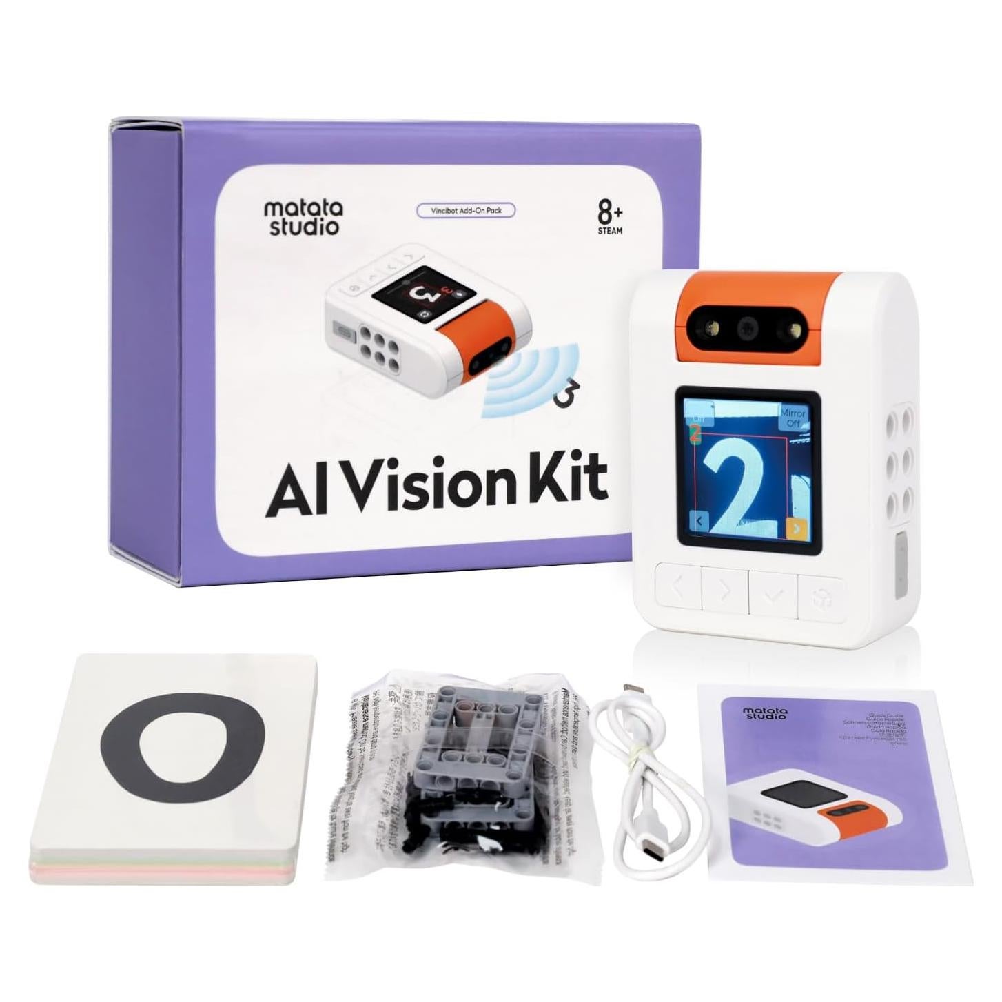 AI Vision Kit for VinciBot with a 180° Flip Camera, Programmable Screen and Modular Structure Can Add 7 Visual Functions, for Beginners and Advanced Learners of AI from 8-12