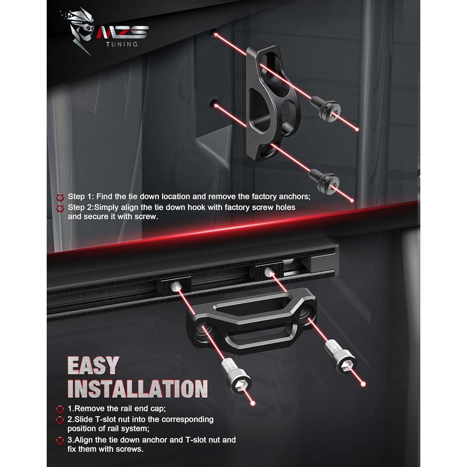 Anclajes de Carga MZS para Tacoma Tundra - 4 Piezas Negro