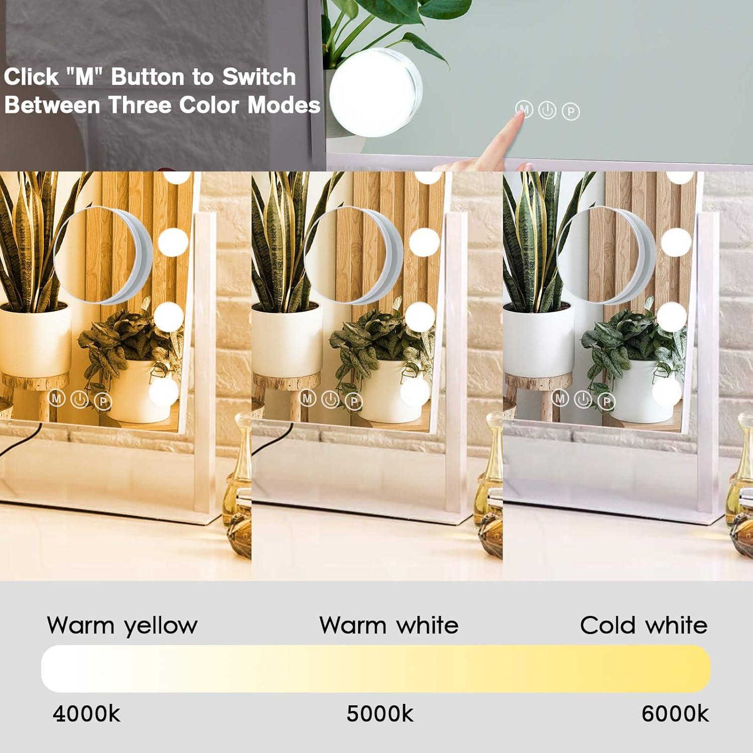 Espejo de Maquillaje Iluminado BWLLNI 30.48x35.56 cm LED 3 Colores