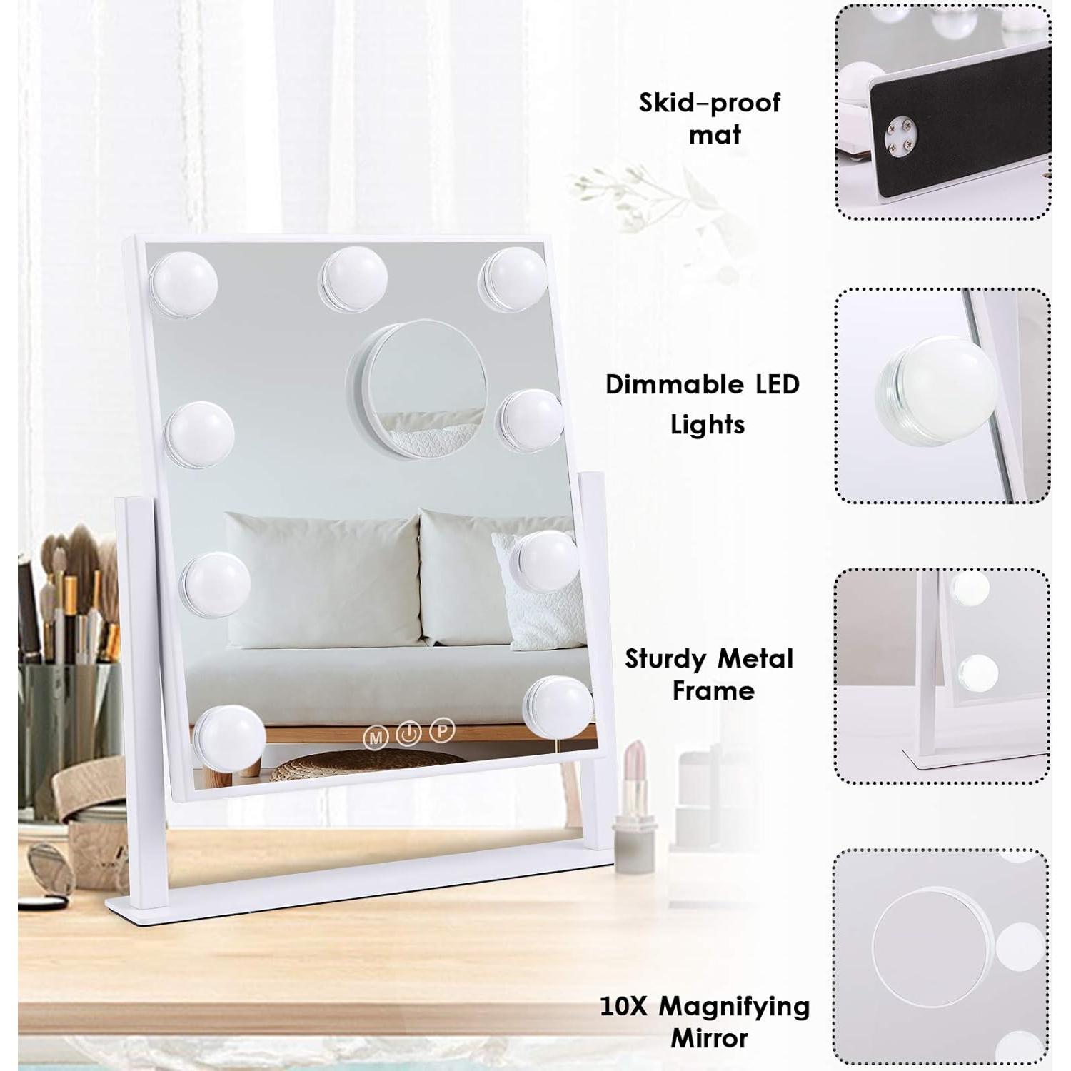 Espejo de Maquillaje Iluminado BWLLNI 30.48x35.56 cm LED 3 Colores