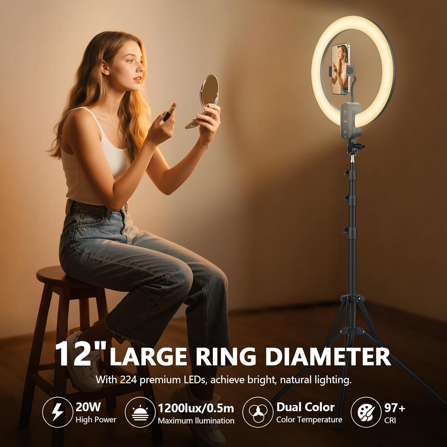 Luz de Anillo Selfie 30cm QEUOOIY con Trípode 160cm LED