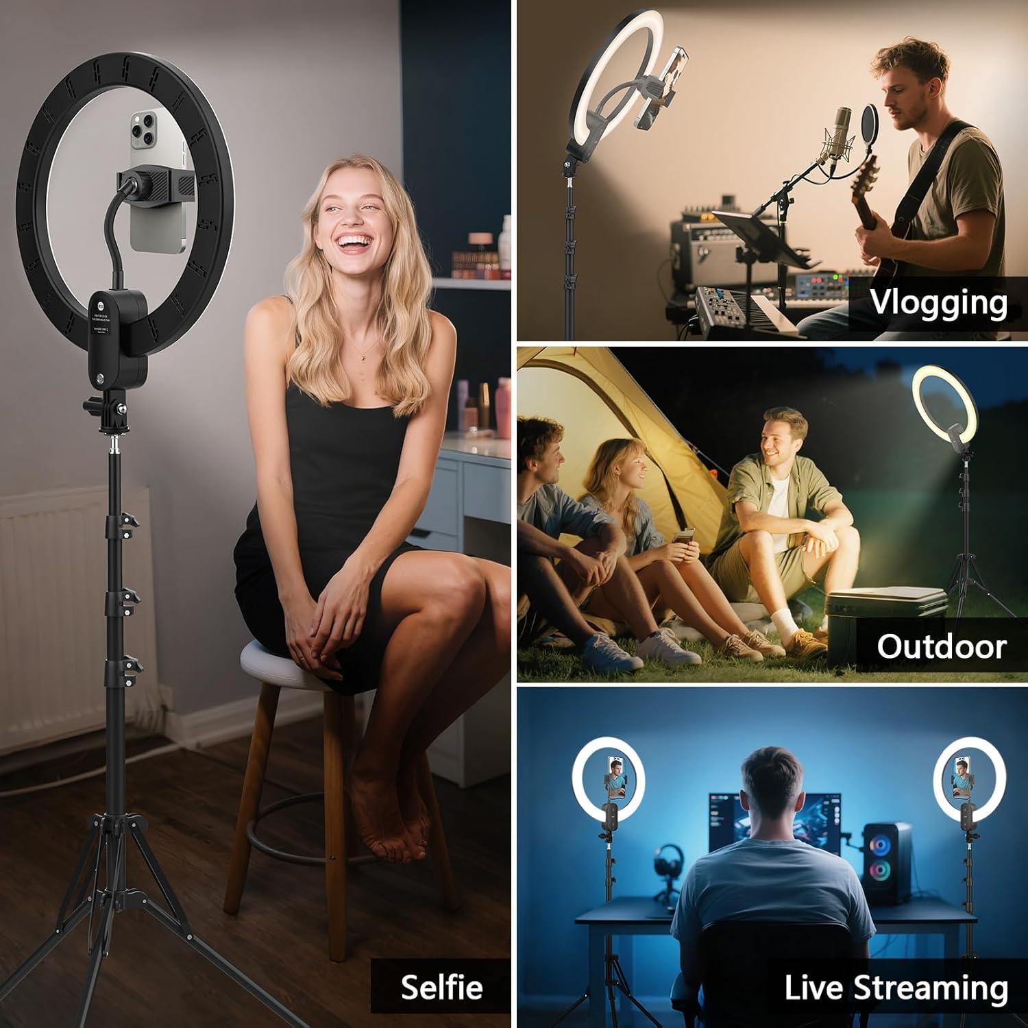 Luz de Anillo Selfie 30cm QEUOOIY con Trípode 160cm LED