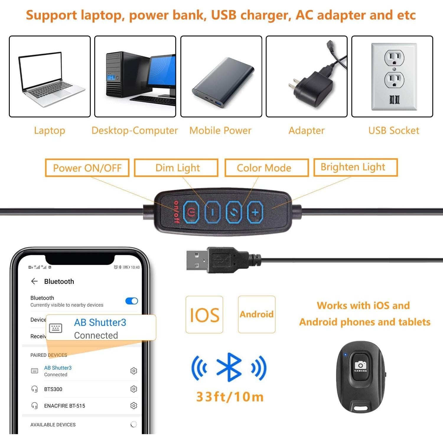 Anillo de Luz LED 30 cm PEYOU con Trípode 182.88 cm y Soportes