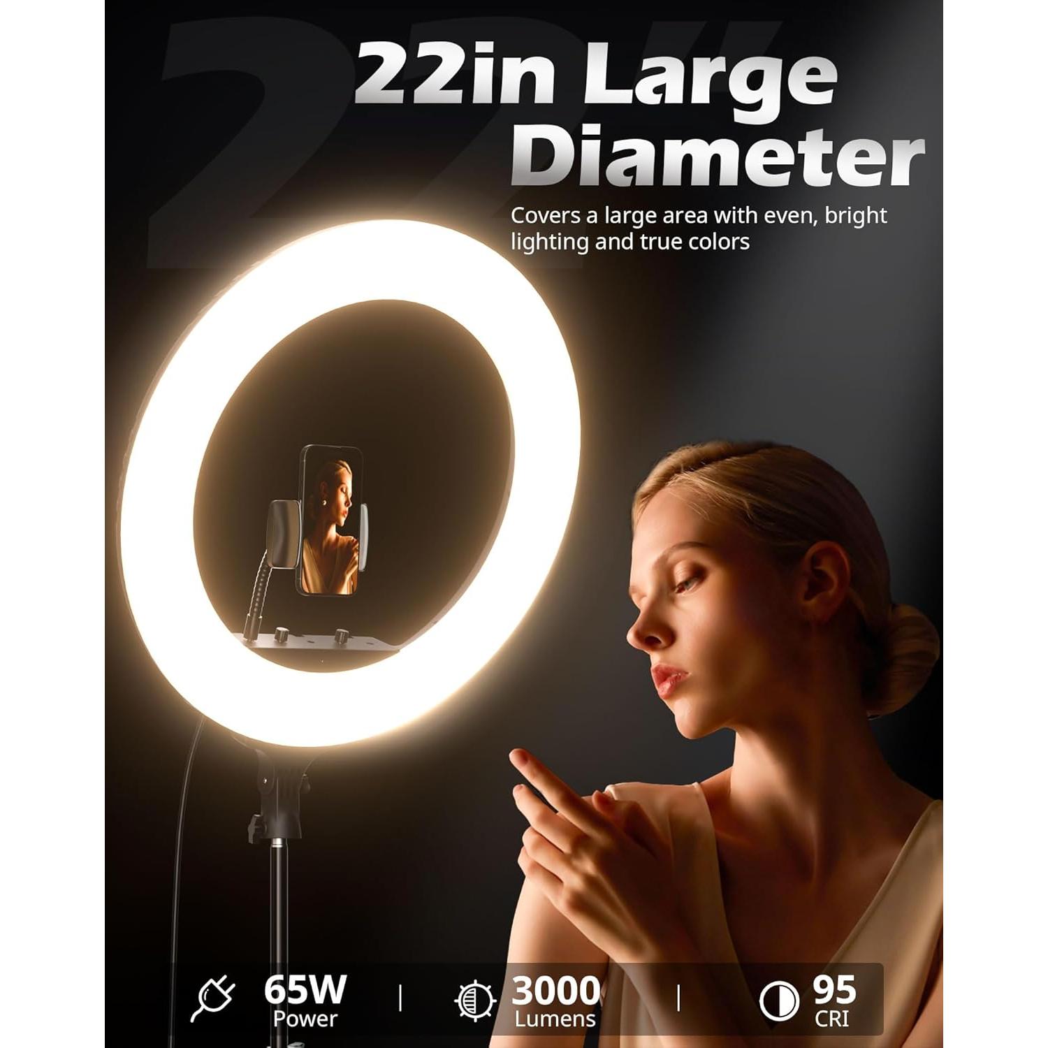 Luz de Anillo UBeesize 22" LED Regulable con Soporte 182.88 cm