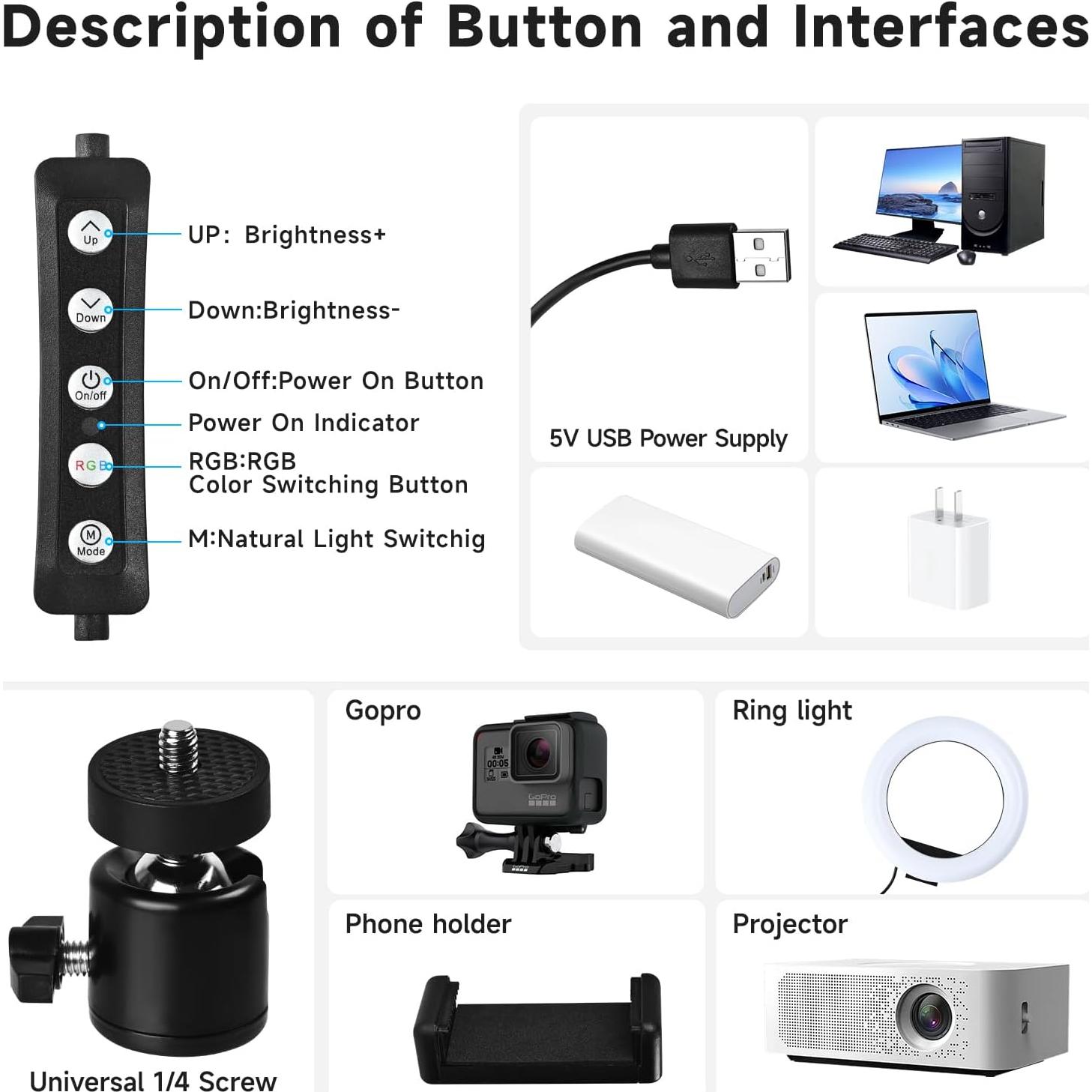 Anillo de Luz RGB 20.32 cm con Montura para Cámara y Teléfono