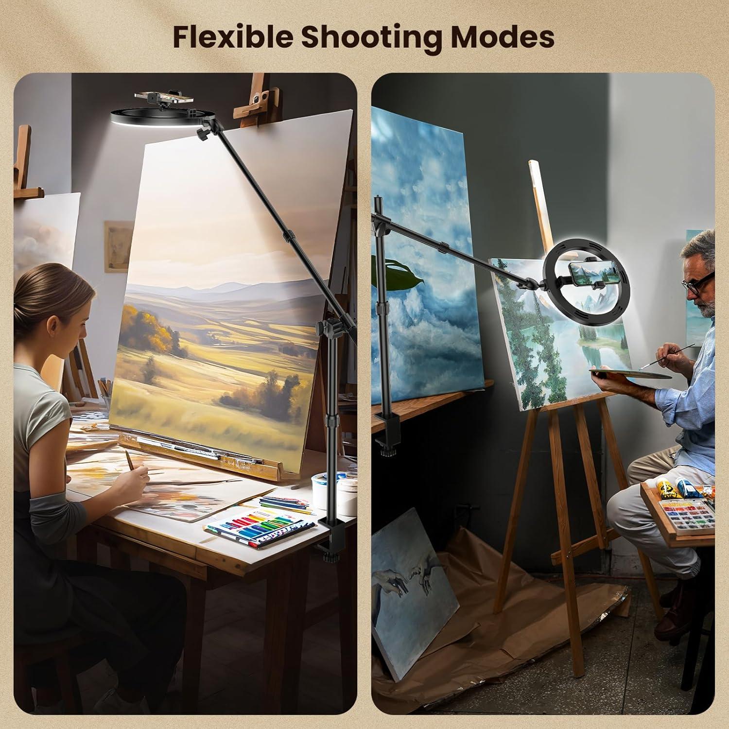 Soporte de cámara LUXSURE con luz anular 25.4 cm para teléfono