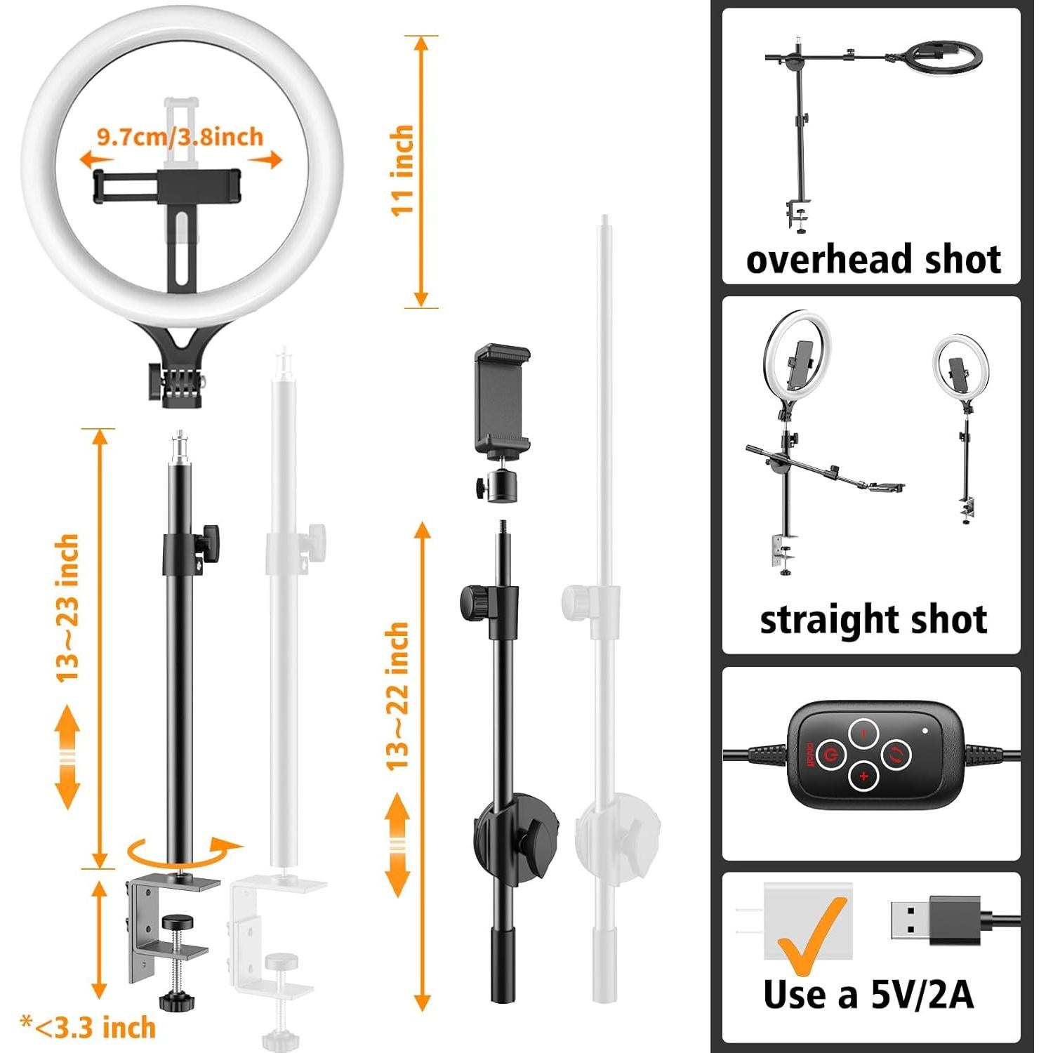 Anillo de Luz LED 27.94 cm con Soporte para Teléfono Flaurentz