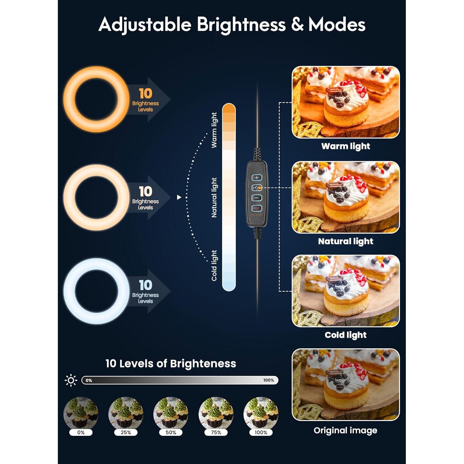 LUXSURE Anillo de Luz para Escritorio con Soporte Ajustable 26.67 cm