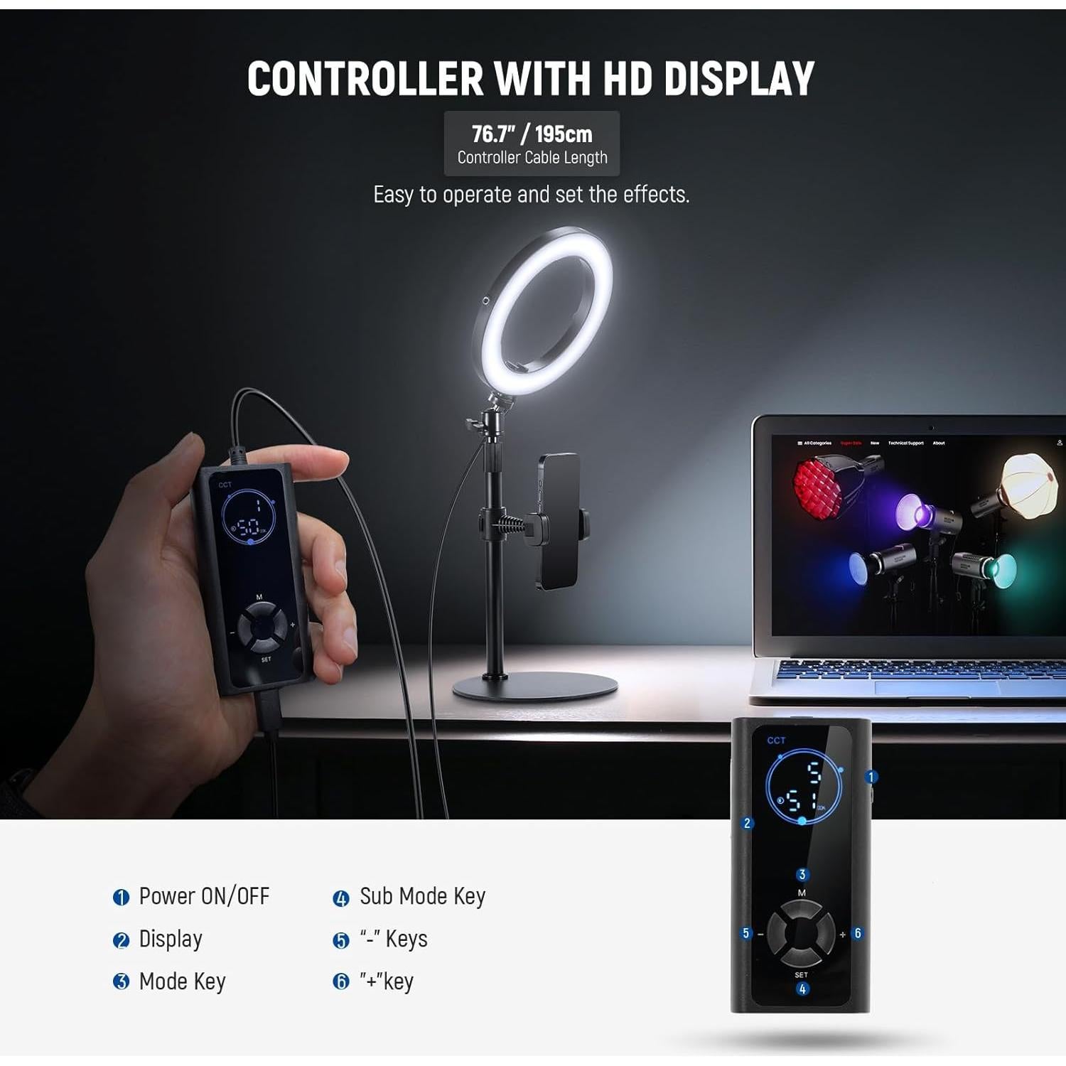 Luz de Anillo LED NEEWER 18W 8" con Soporte Ajustable