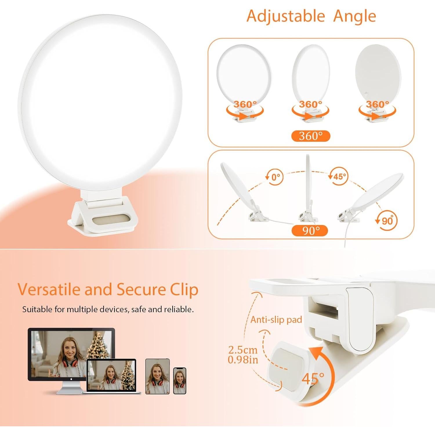 Luz de Anillo Clip-On ACMEZING con 60 LED y 3 Modos de Color