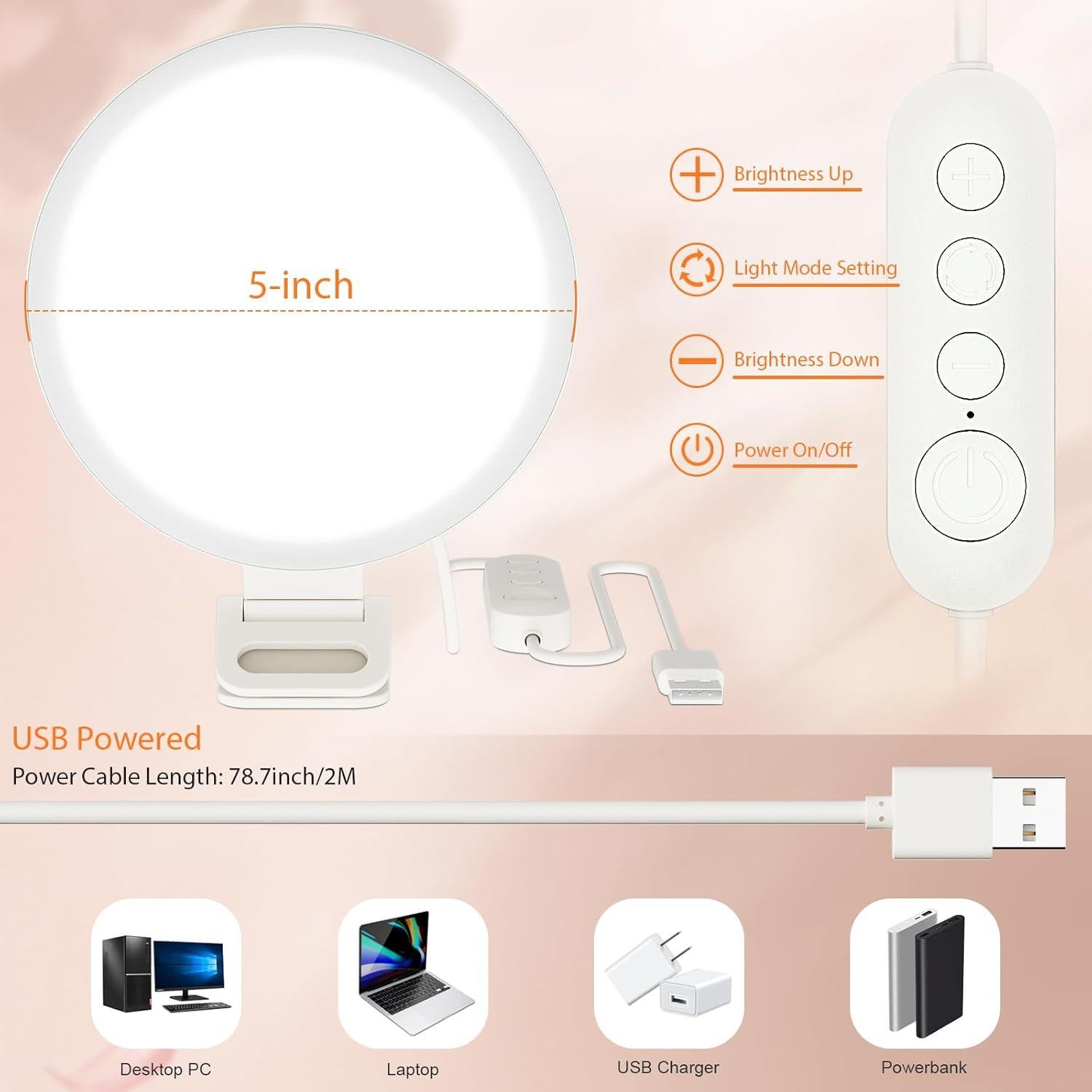 Luz de Anillo Clip-On ACMEZING con 60 LED y 3 Modos de Color