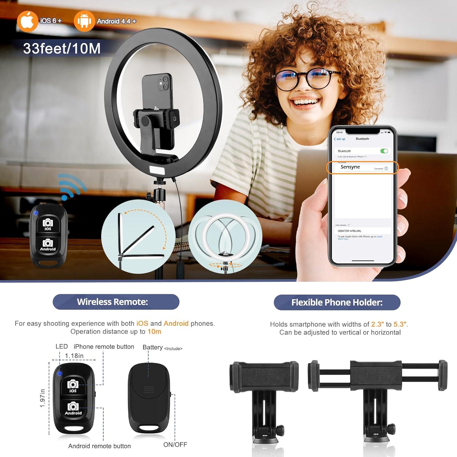 Luz de Anillo LED Sensyne 30.5 cm con Soporte y Control Remoto