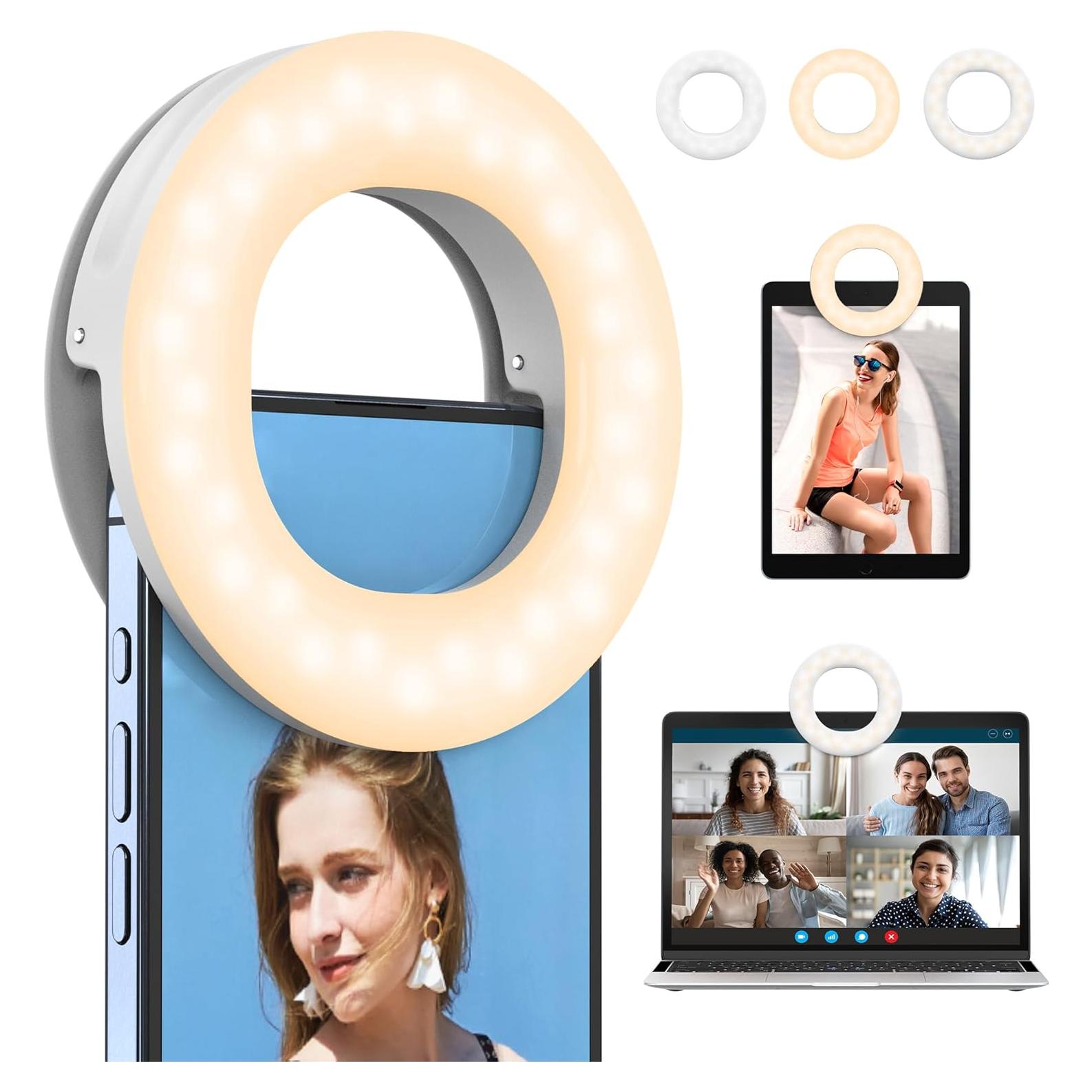 Luz de Anillo Selfie Recargable Qirita 3 Modos 94mm