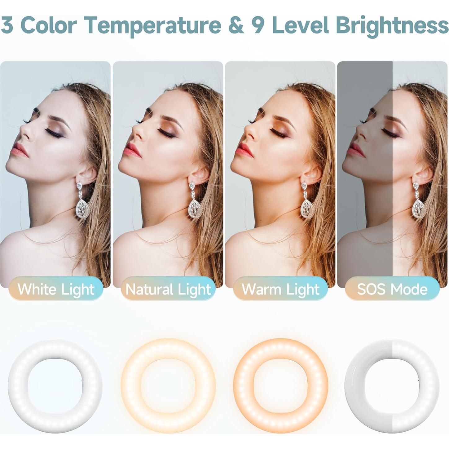 Luz de Anillo Selfie Recargable Qirita 3 Modos 94mm