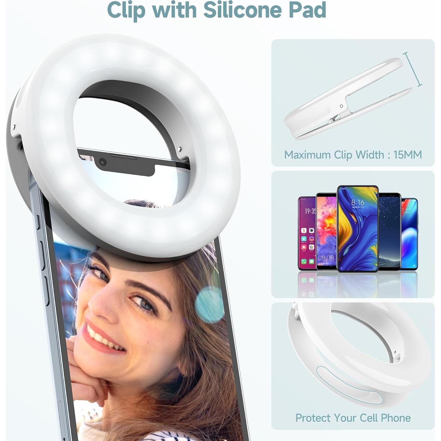 Luz de Anillo Selfie Recargable Qirita 3 Modos 94mm