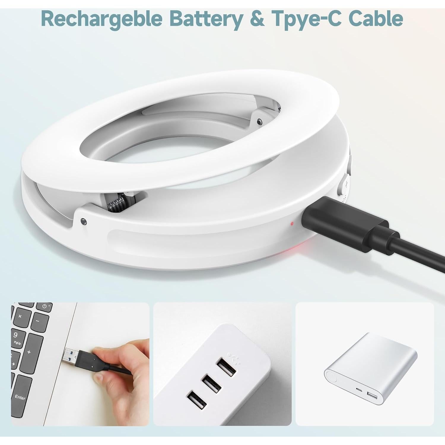 Luz de Anillo Selfie Recargable Qirita 3 Modos 94mm