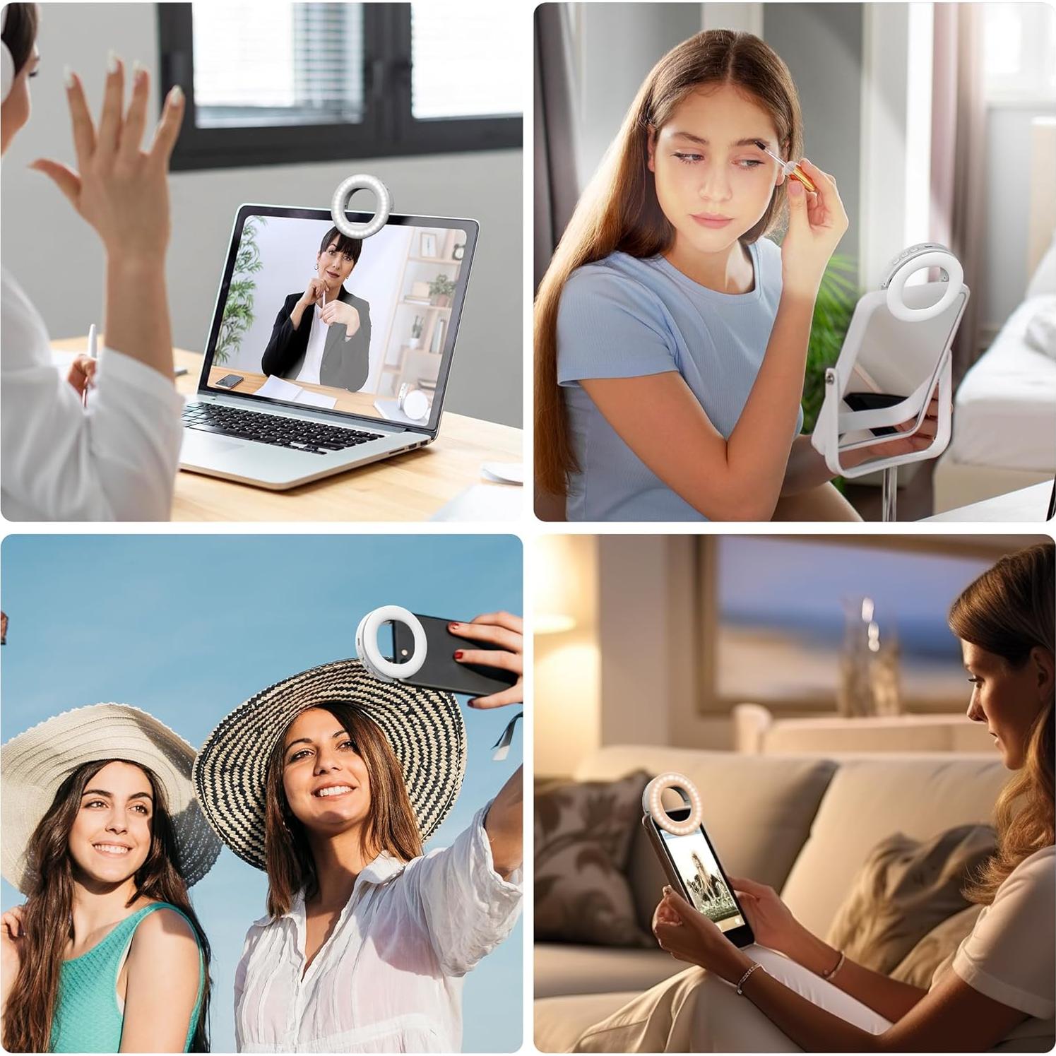 Luz de Anillo Selfie Recargable Qirita 3 Modos 94mm