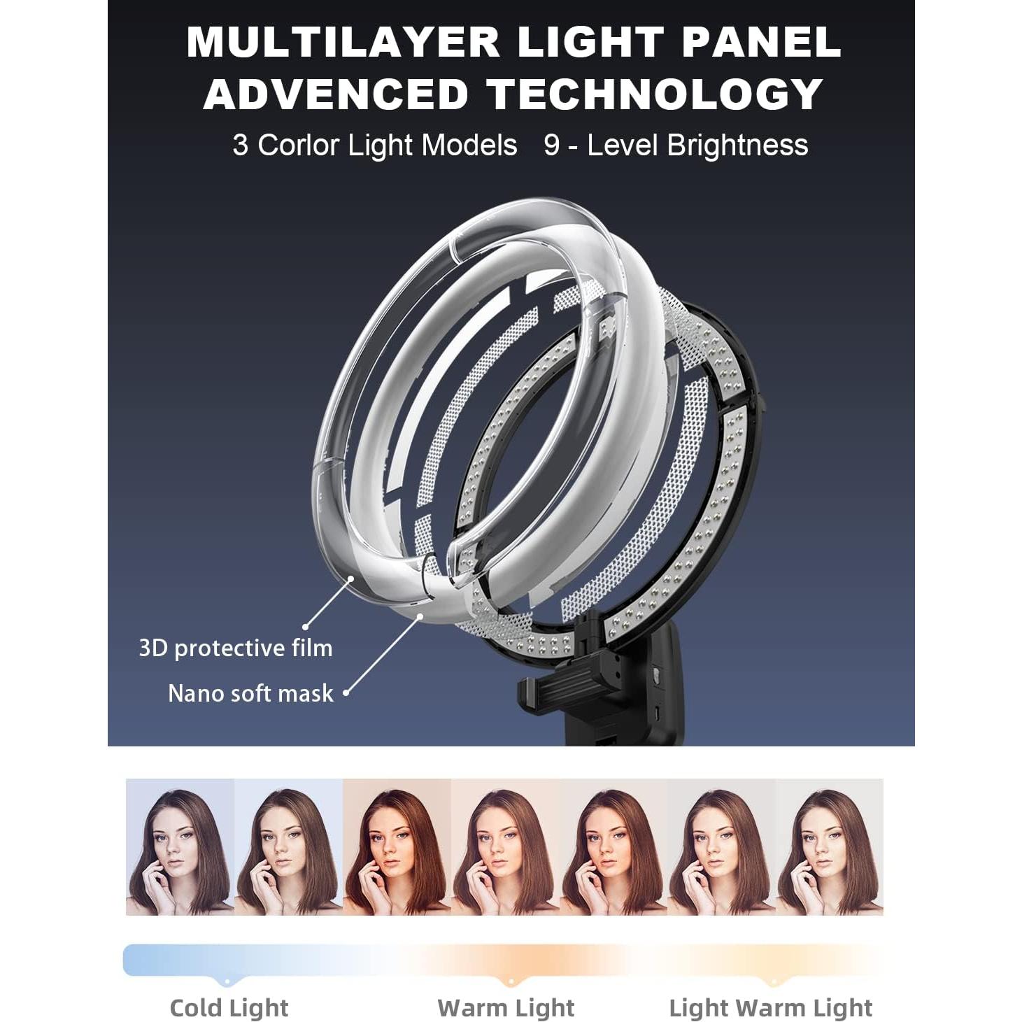 Anillo de Luz Plegable Woumlaiy 10'' con Trípode Extensible 200 cm