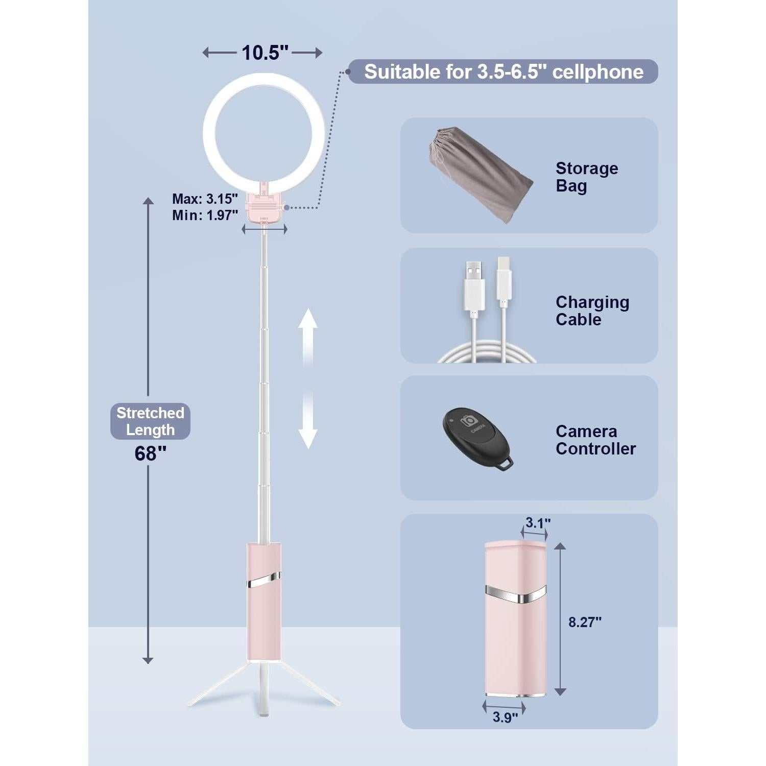 Anillo de Luz Plegable Woumlaiy 10'' con Trípode Extensible 200 cm