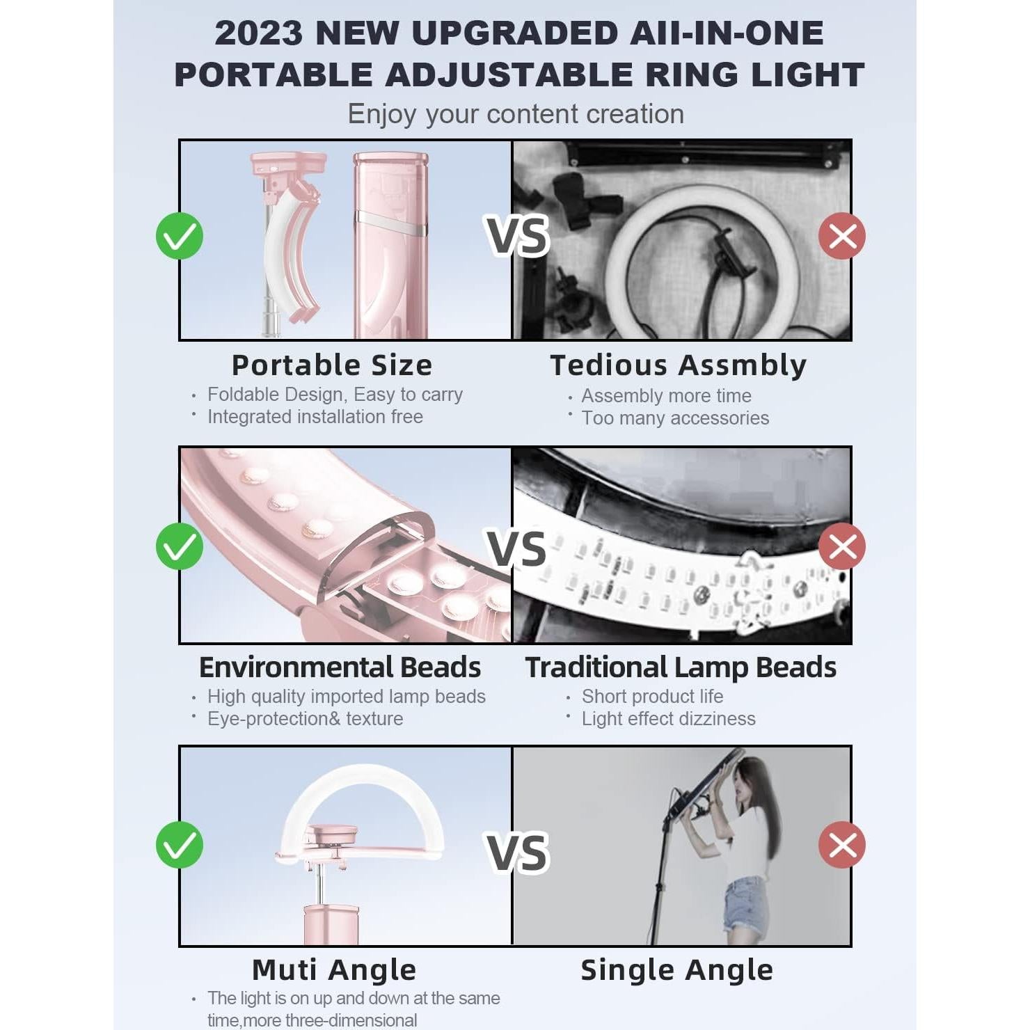 Anillo de Luz Plegable Woumlaiy 10'' con Trípode Extensible 200 cm