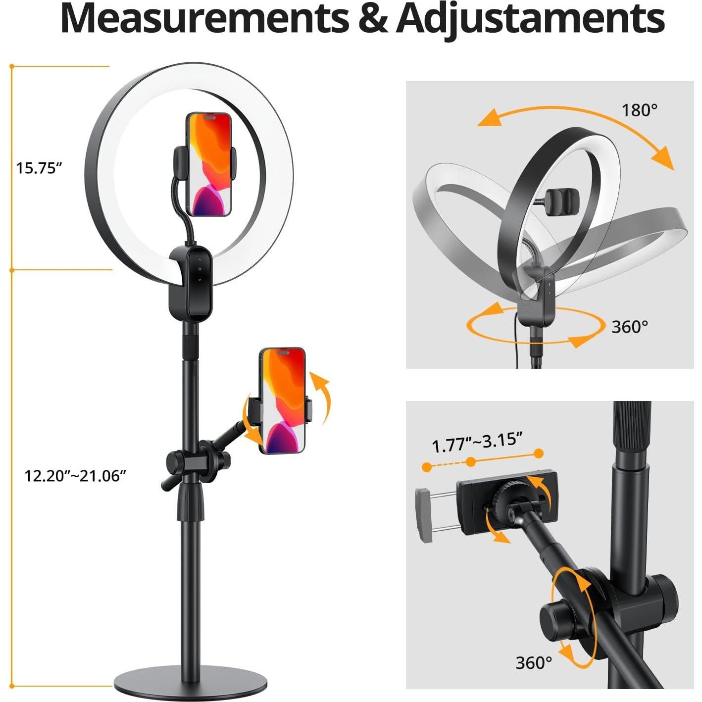Luz de Anillo 30 cm SupeDesk con Soporte Doble para Teléfono