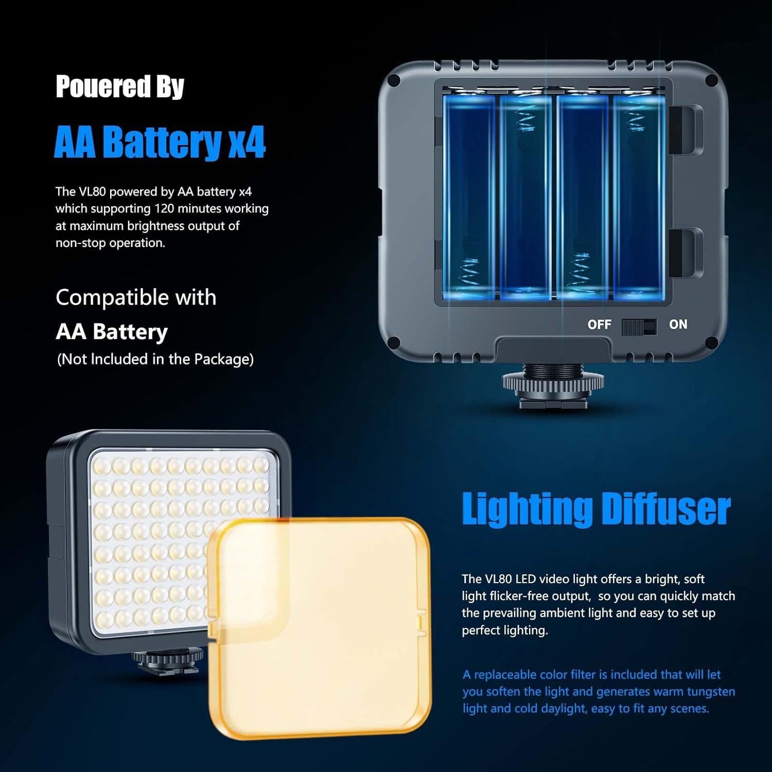 Luz de Video LED Mettlelite VL80 Portátil con Mini Trípode