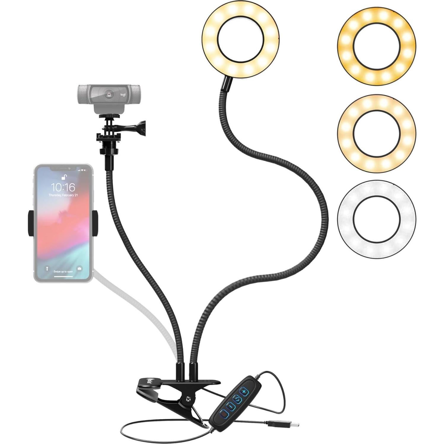 Soporte Luz de Anillo Selfie Knox Gear con Brazo Flexible 65 cm