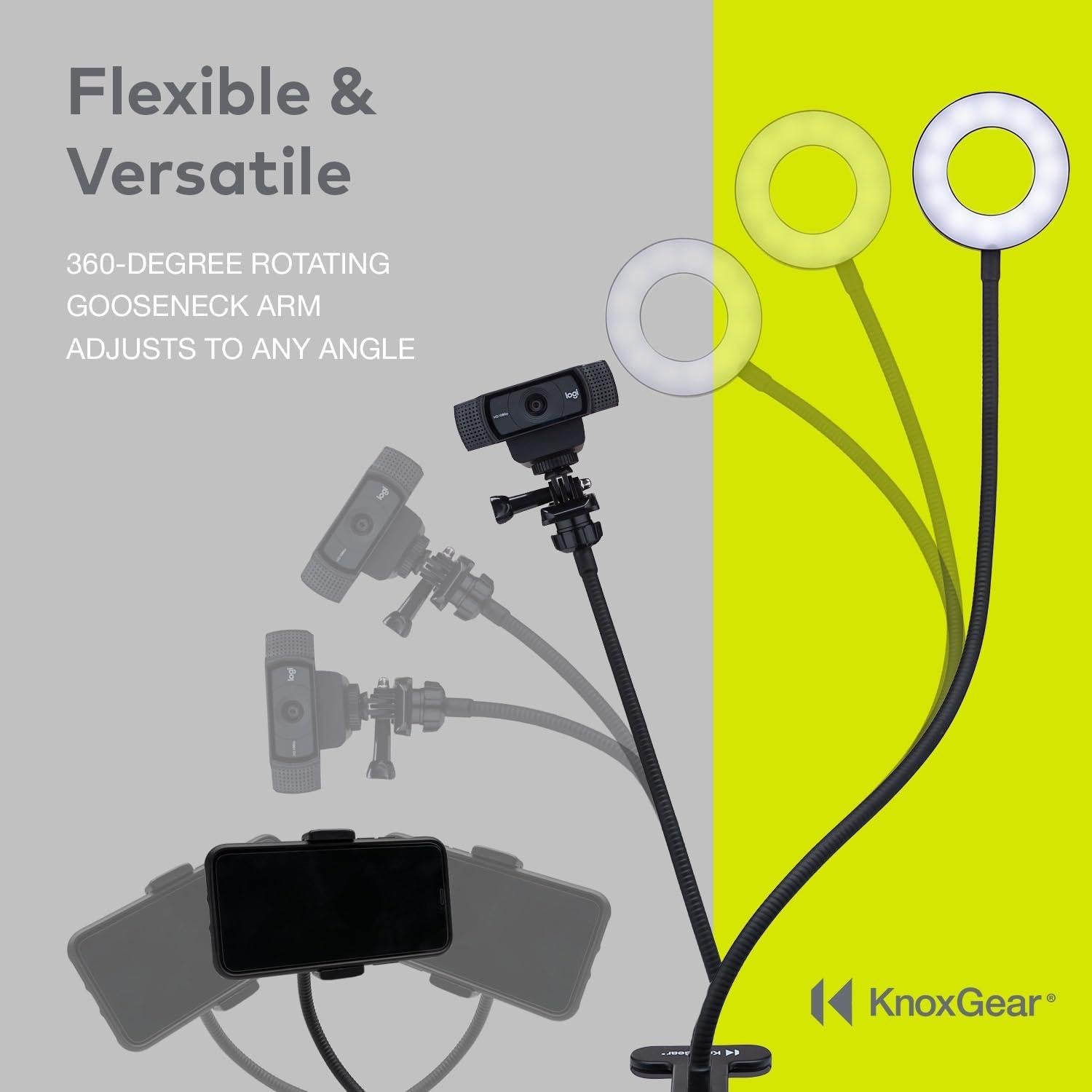 Soporte Luz de Anillo Selfie Knox Gear con Brazo Flexible 65 cm