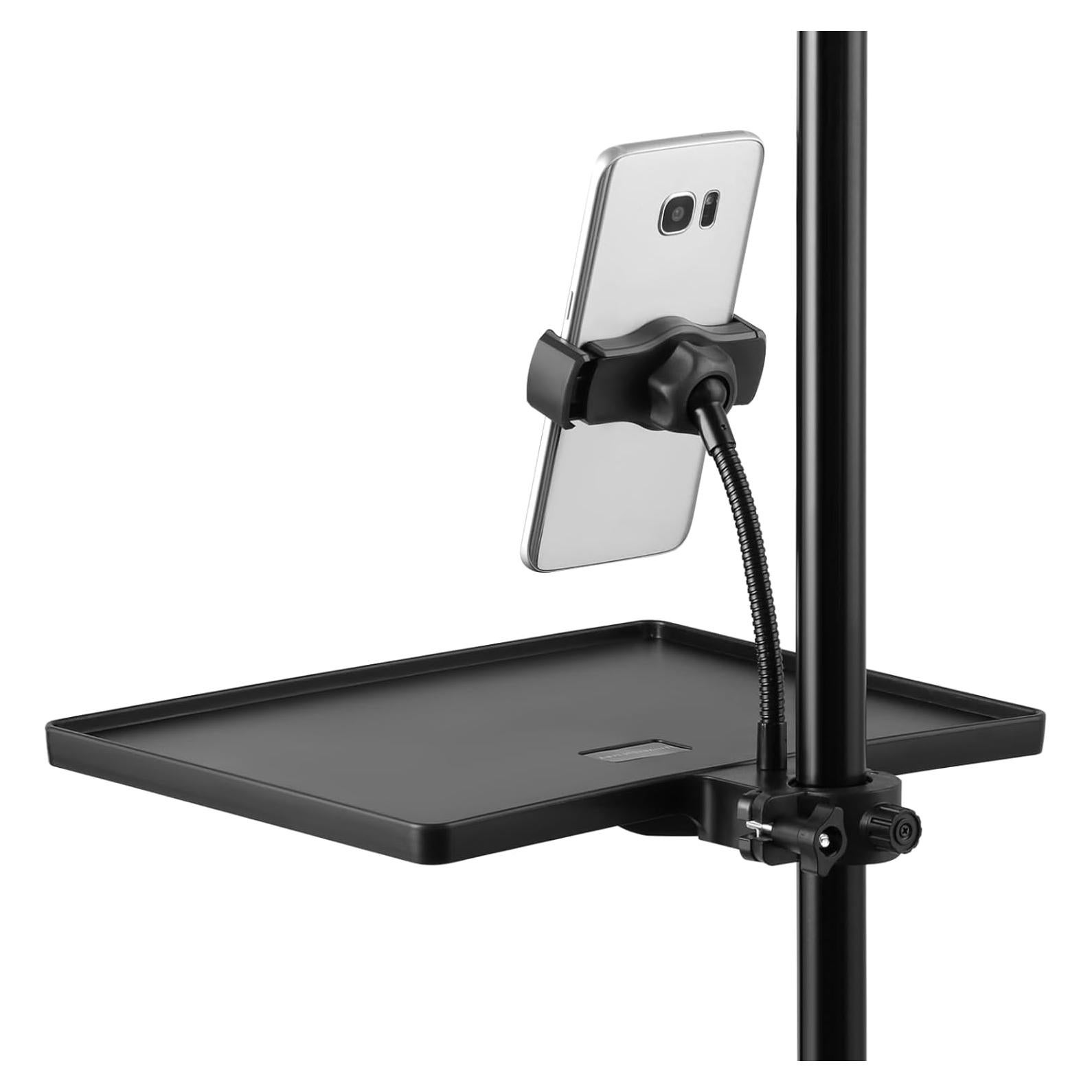 Soporte de Micrófono 2-en-1 con Bandeja y Soporte para Teléfono Ajustable