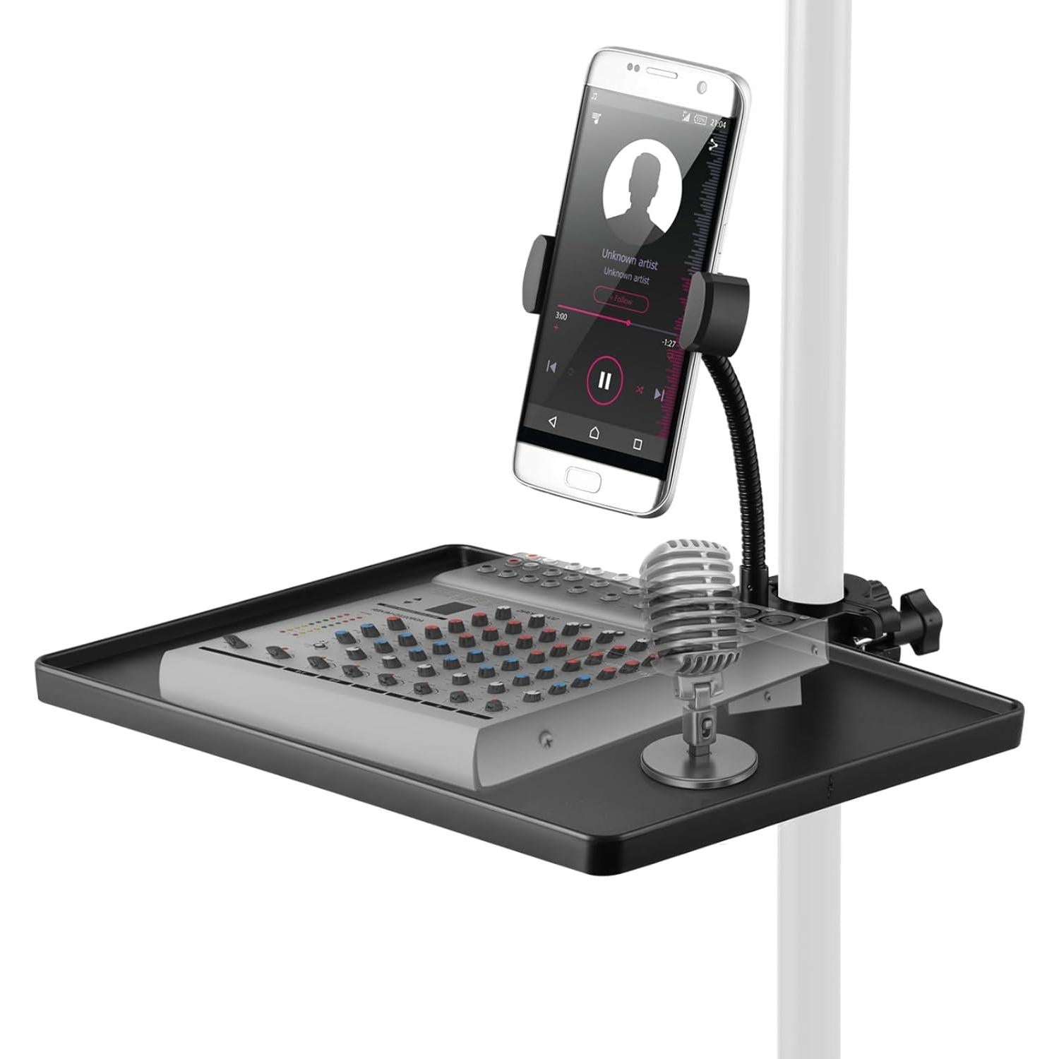 Soporte de Micrófono 2-en-1 con Bandeja y Soporte para Teléfono Ajustable