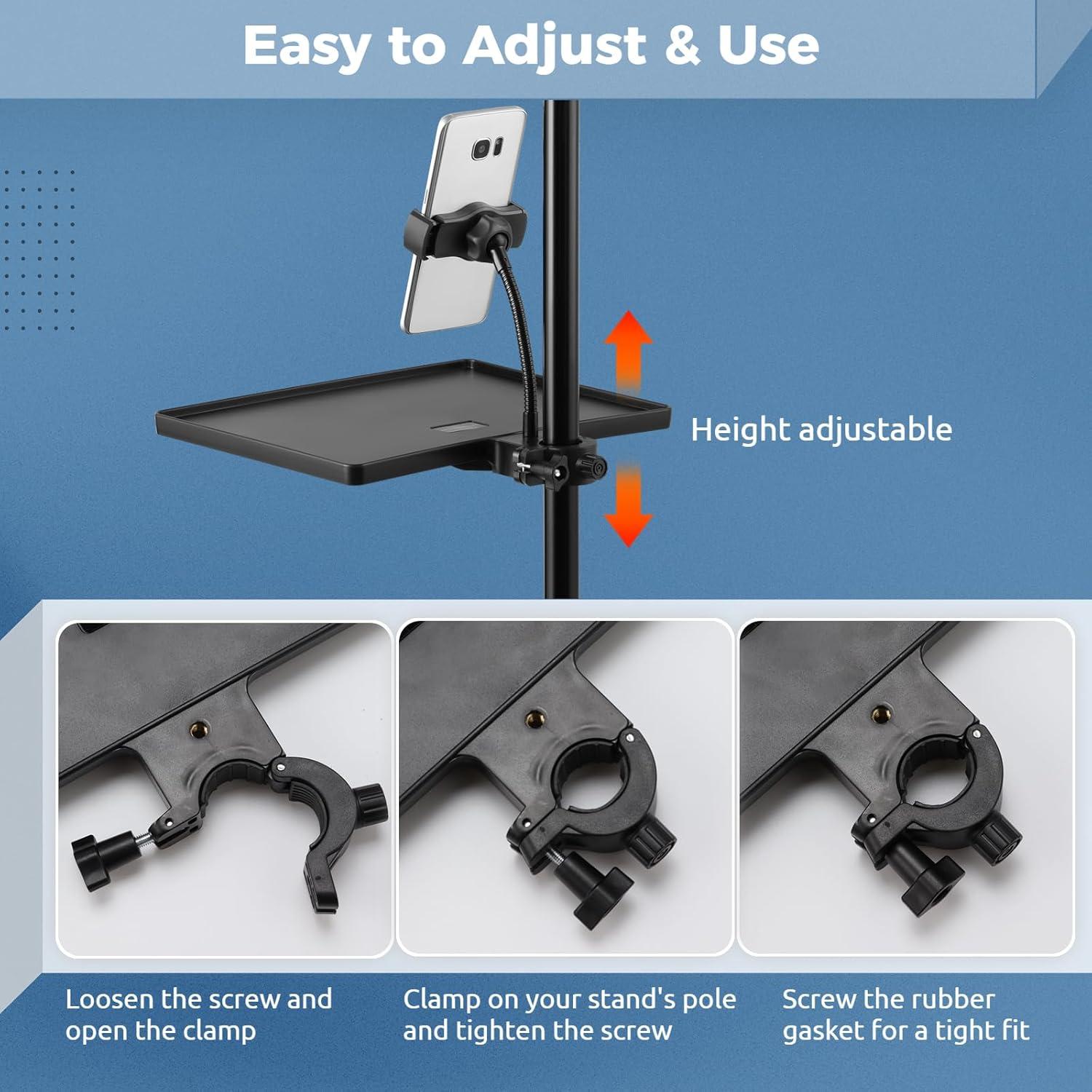 Soporte de Micrófono 2-en-1 con Bandeja y Soporte para Teléfono Ajustable