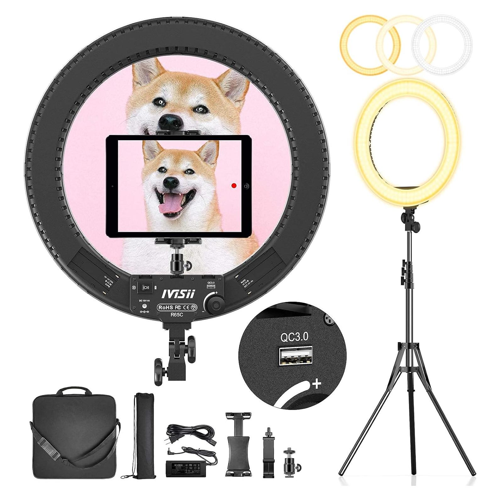 Anillo de Luz IVISII 18" Bi-Color 60W con Soporte y Trípode