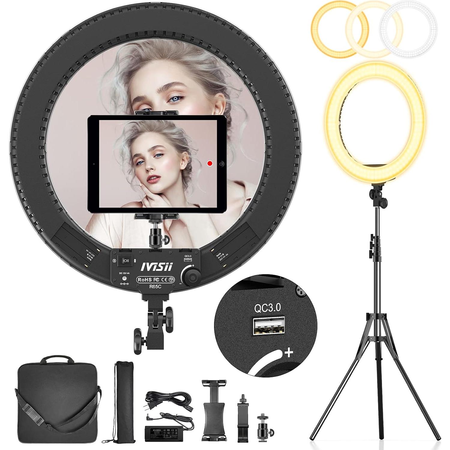 Anillo de Luz IVISII 18" Bi-Color 60W con Soporte y Trípode