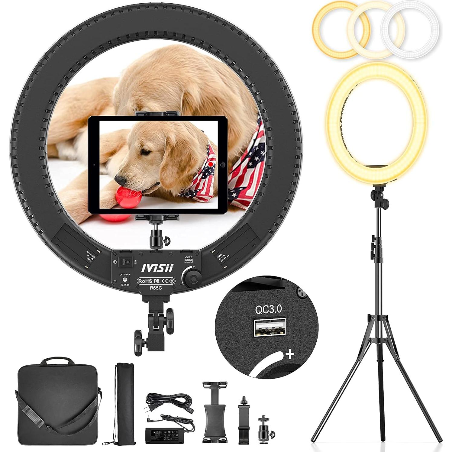 Anillo de Luz IVISII 18" Bi-Color 60W con Soporte y Trípode