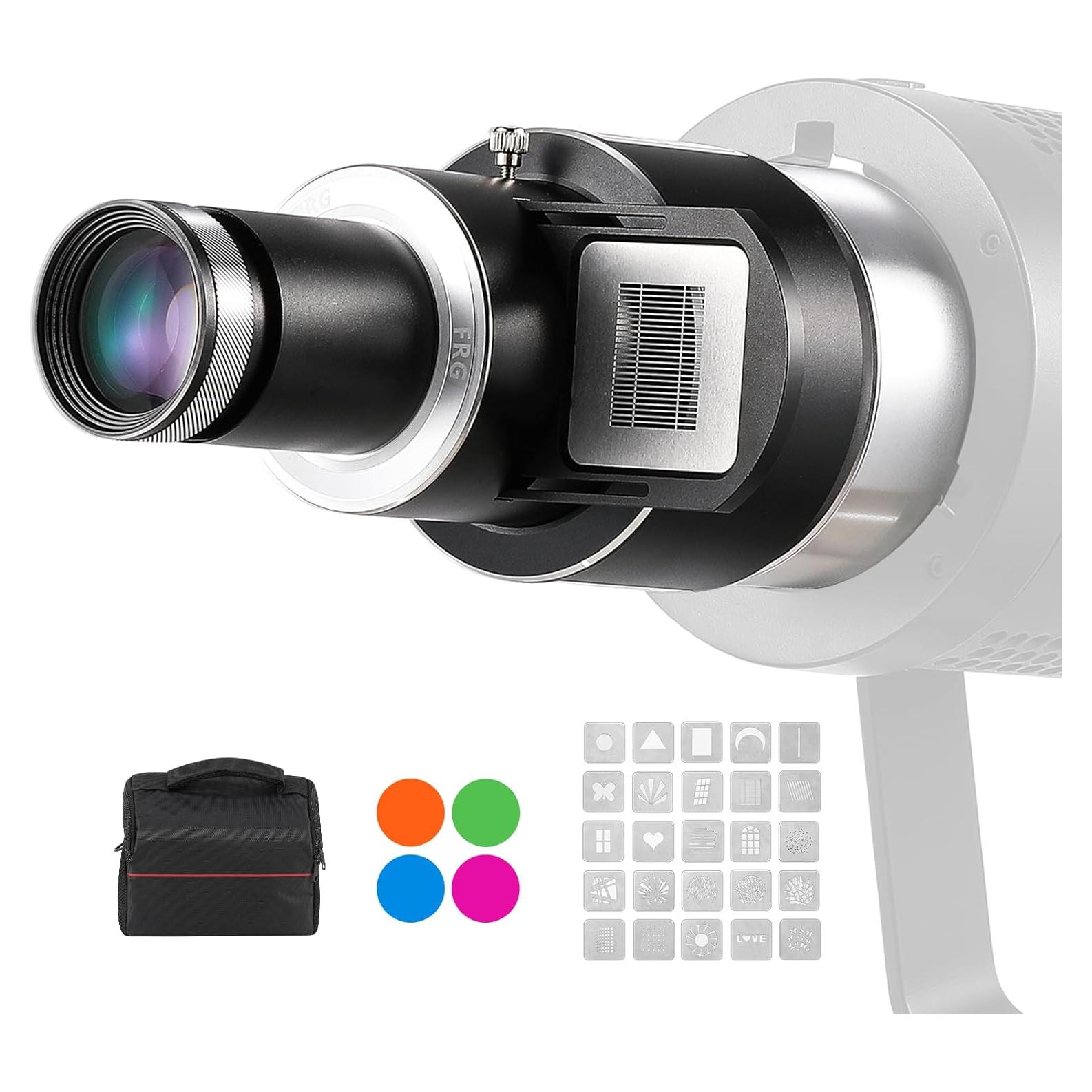 Snoot Óptico Bowens Flyrivergo con 25 Gobos y 4 Gelatinas