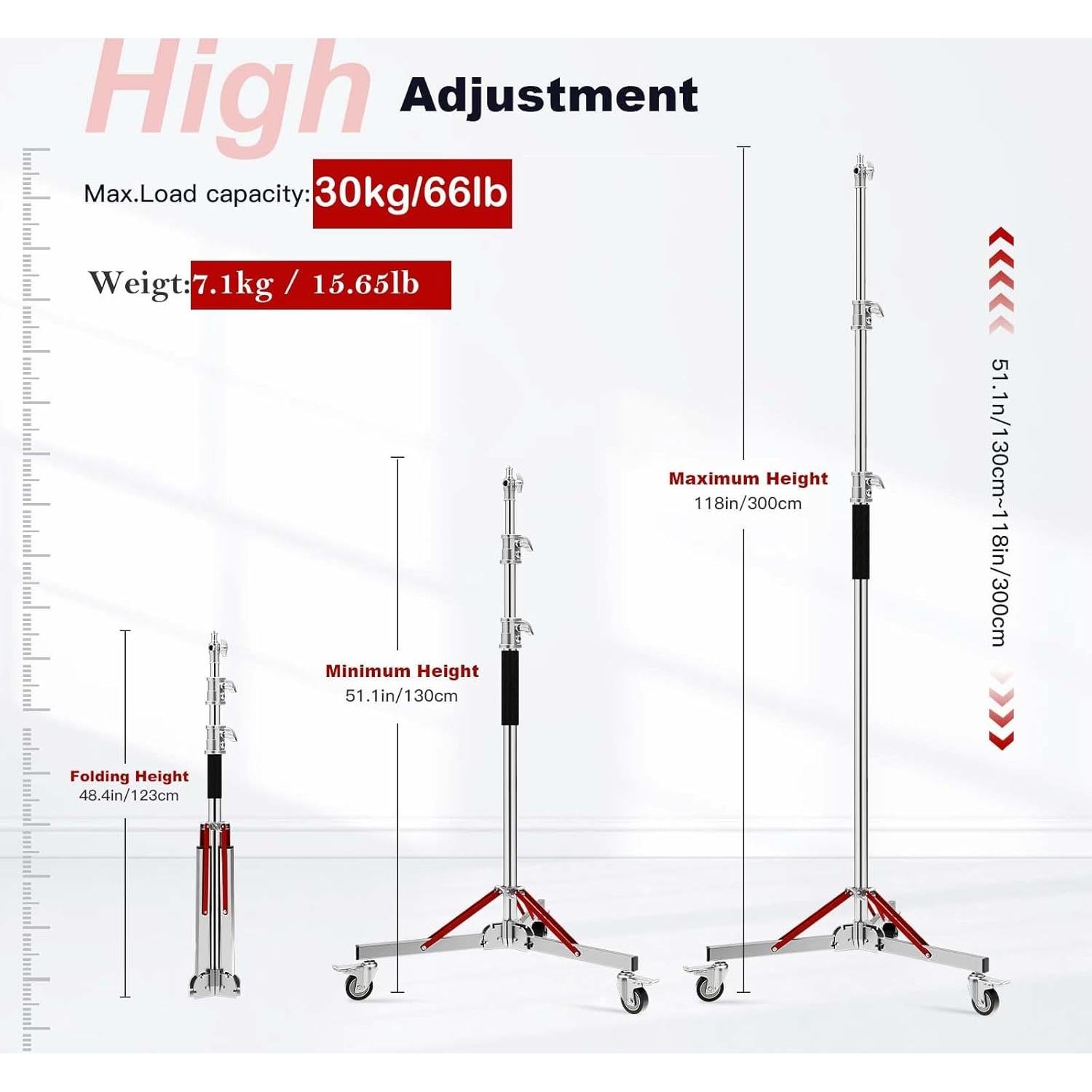 Soporte de Luz Ajustable Soonpho Acero Inoxidable 30kg Plata