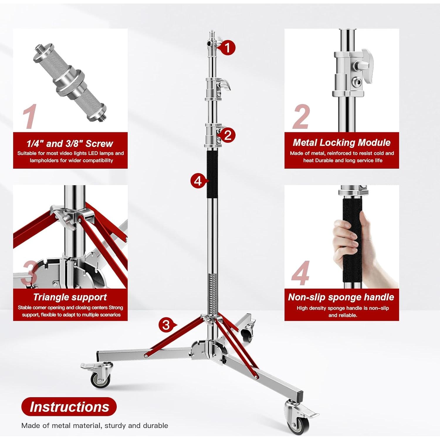 Soporte de Luz Ajustable Soonpho Acero Inoxidable 30kg Plata