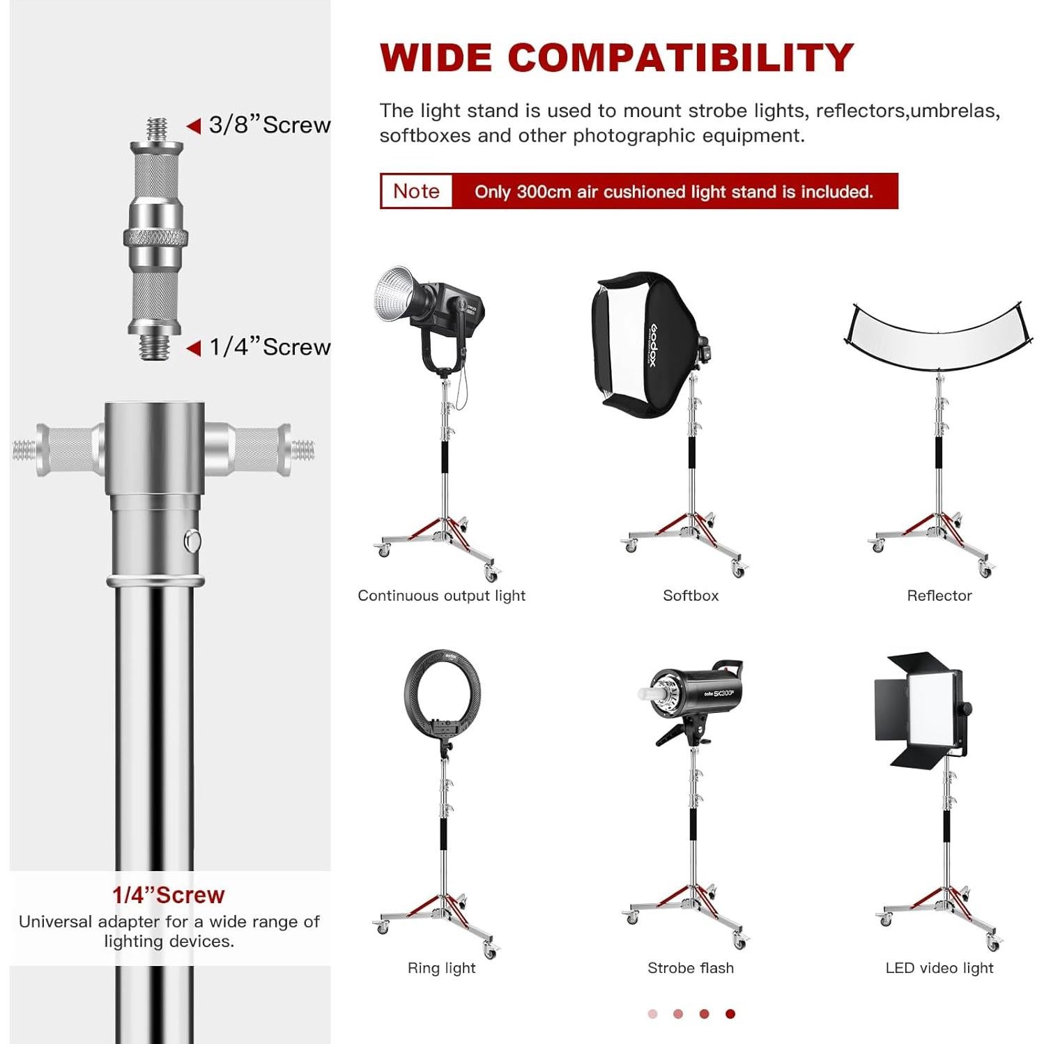 Soporte de Luz Ajustable Soonpho Acero Inoxidable 30kg Plata