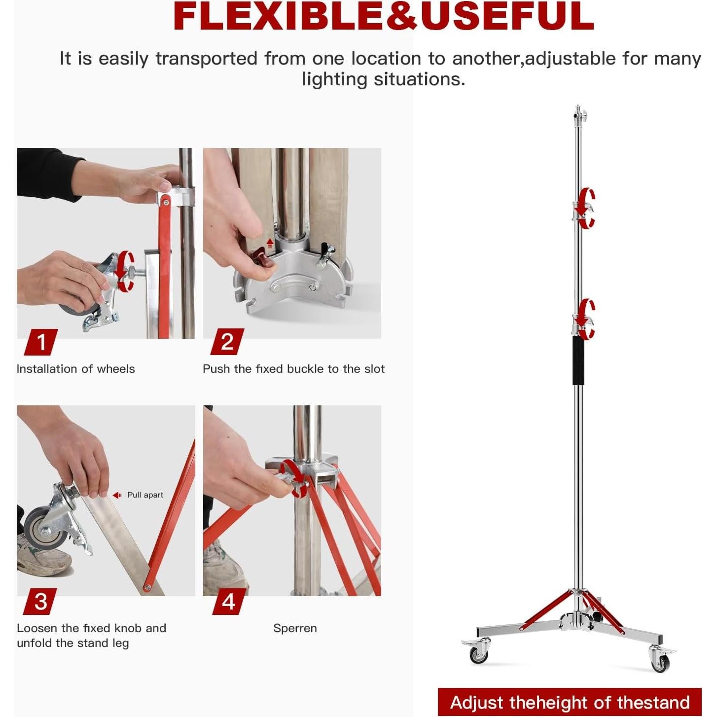 Soporte de Luz Ajustable Soonpho Acero Inoxidable 30kg Plata