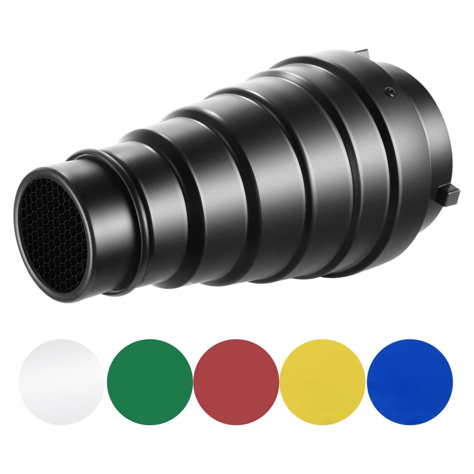 Snoot Cónico Neewer 22cm con Rejilla y 5 Filtros de Gel