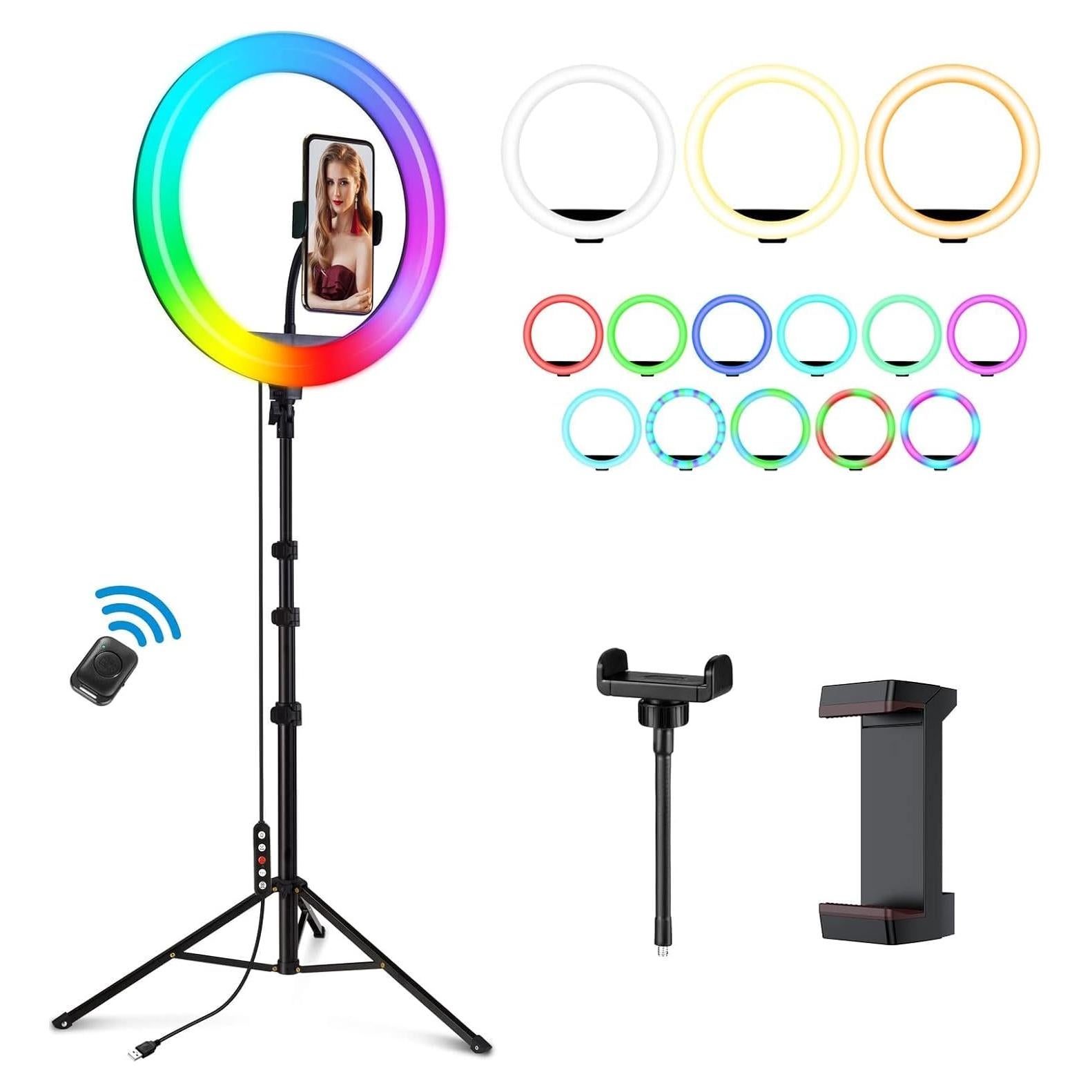 Anillo de Luz 33 cm RGB Negro con Trípode 183 cm y Control Remoto
