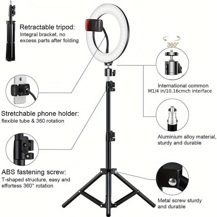 Anillo de Luz 33 cm RGB Negro con Trípode 183 cm y Control Remoto