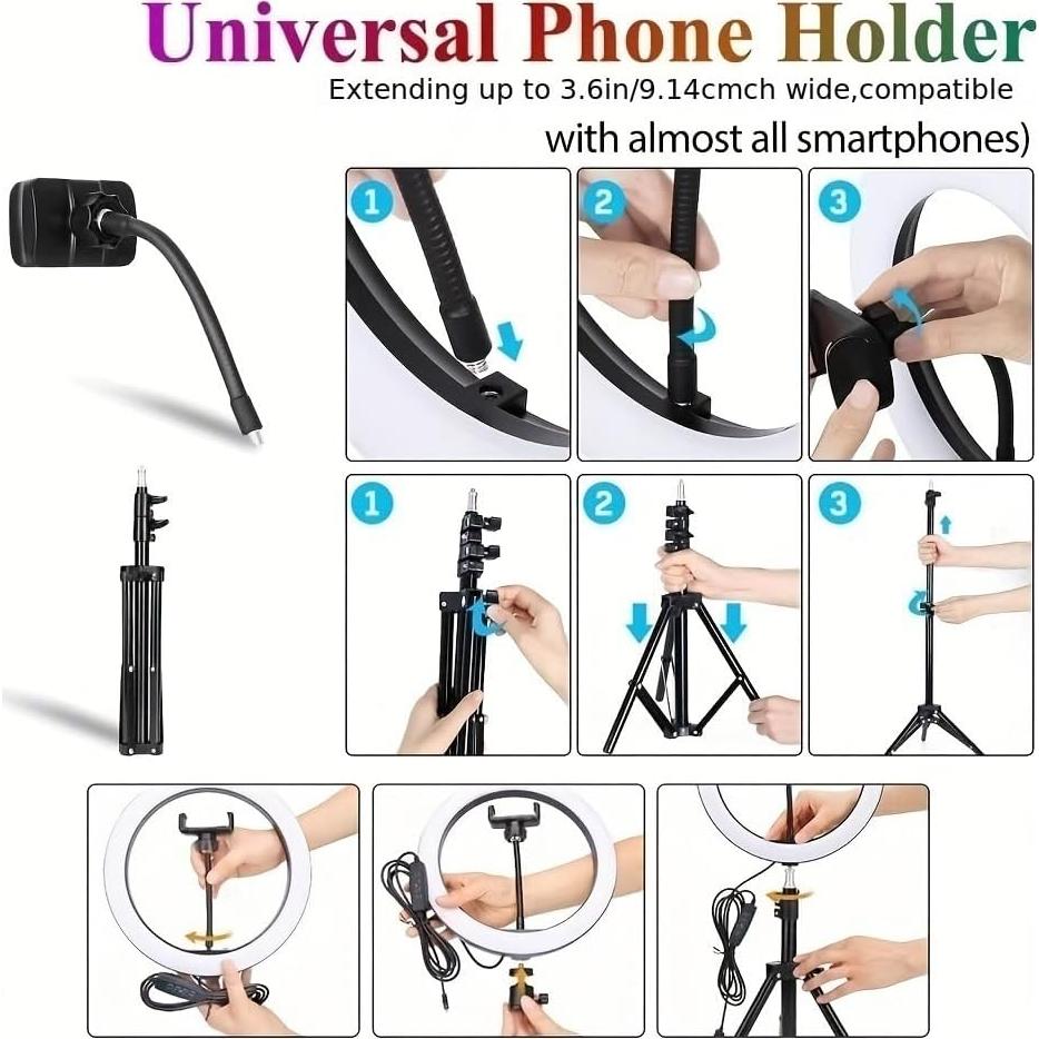 Anillo de Luz 33 cm RGB Negro con Trípode 183 cm y Control Remoto