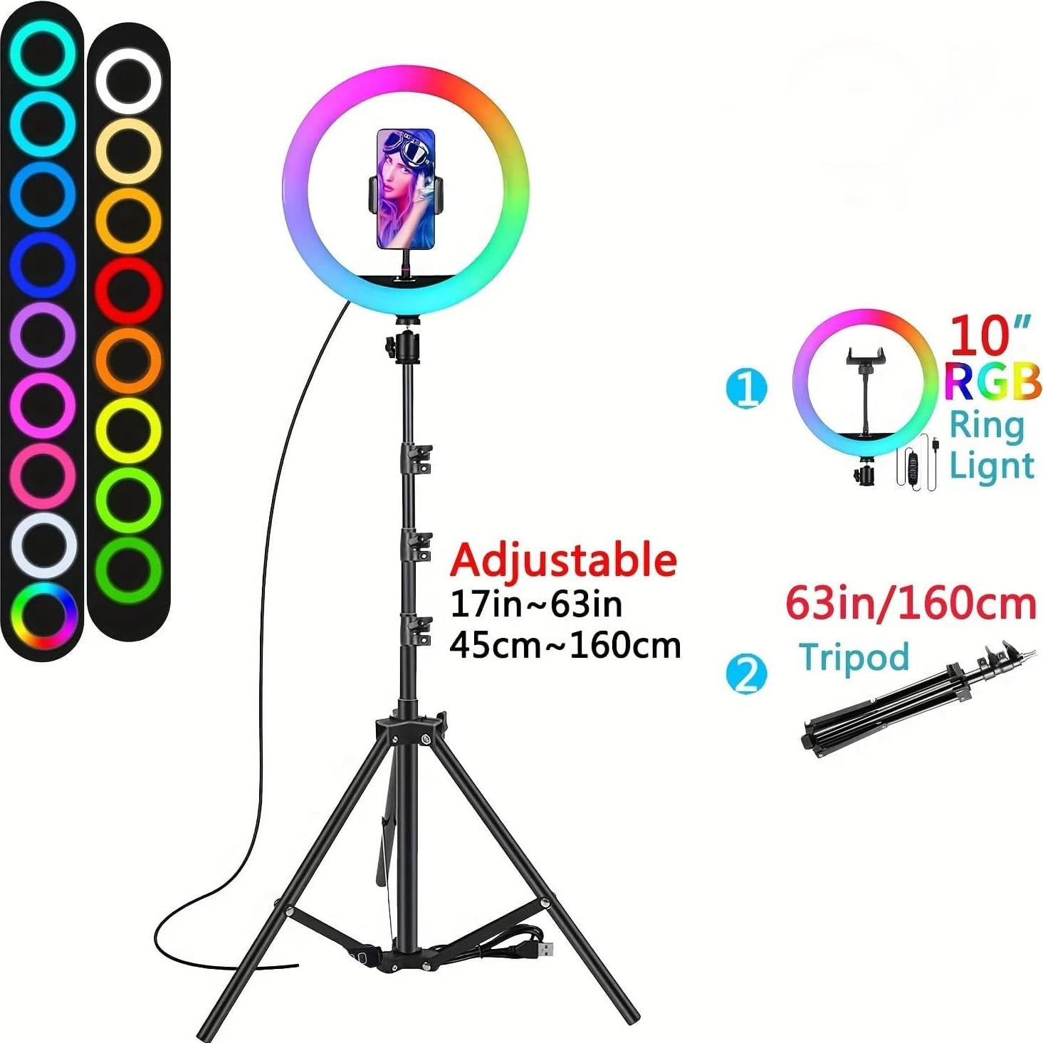 Anillo de Luz 33 cm RGB Negro con Trípode 183 cm y Control Remoto