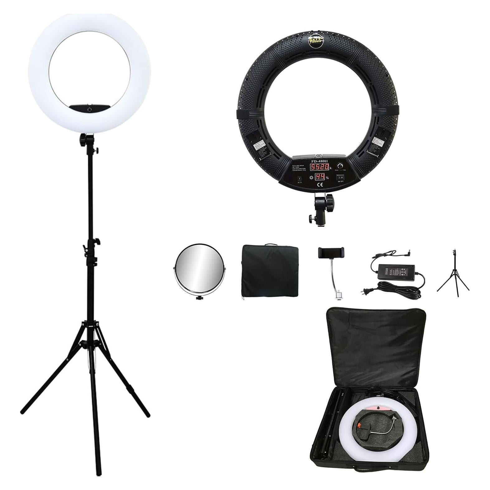 Anillo de Luz LED 18" Yidoblo 96W con Soporte y Espejo