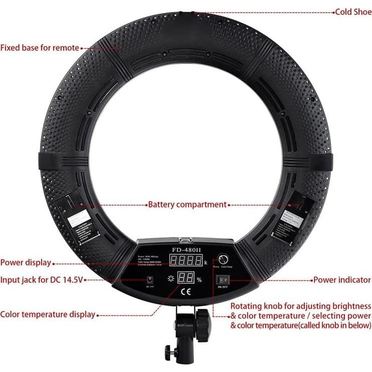 Anillo de Luz LED 18" Yidoblo 96W con Soporte y Espejo