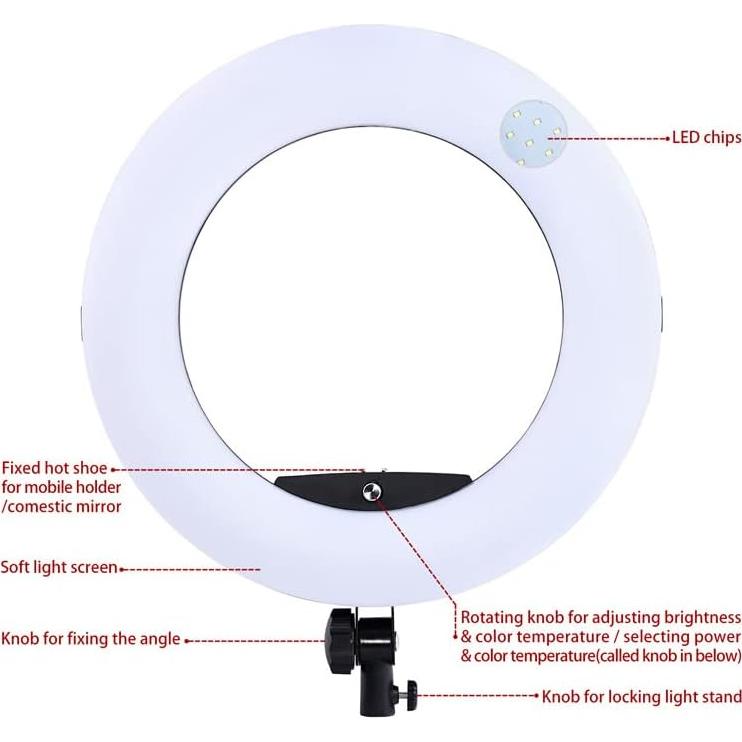 Anillo de Luz LED 18" Yidoblo 96W con Soporte y Espejo