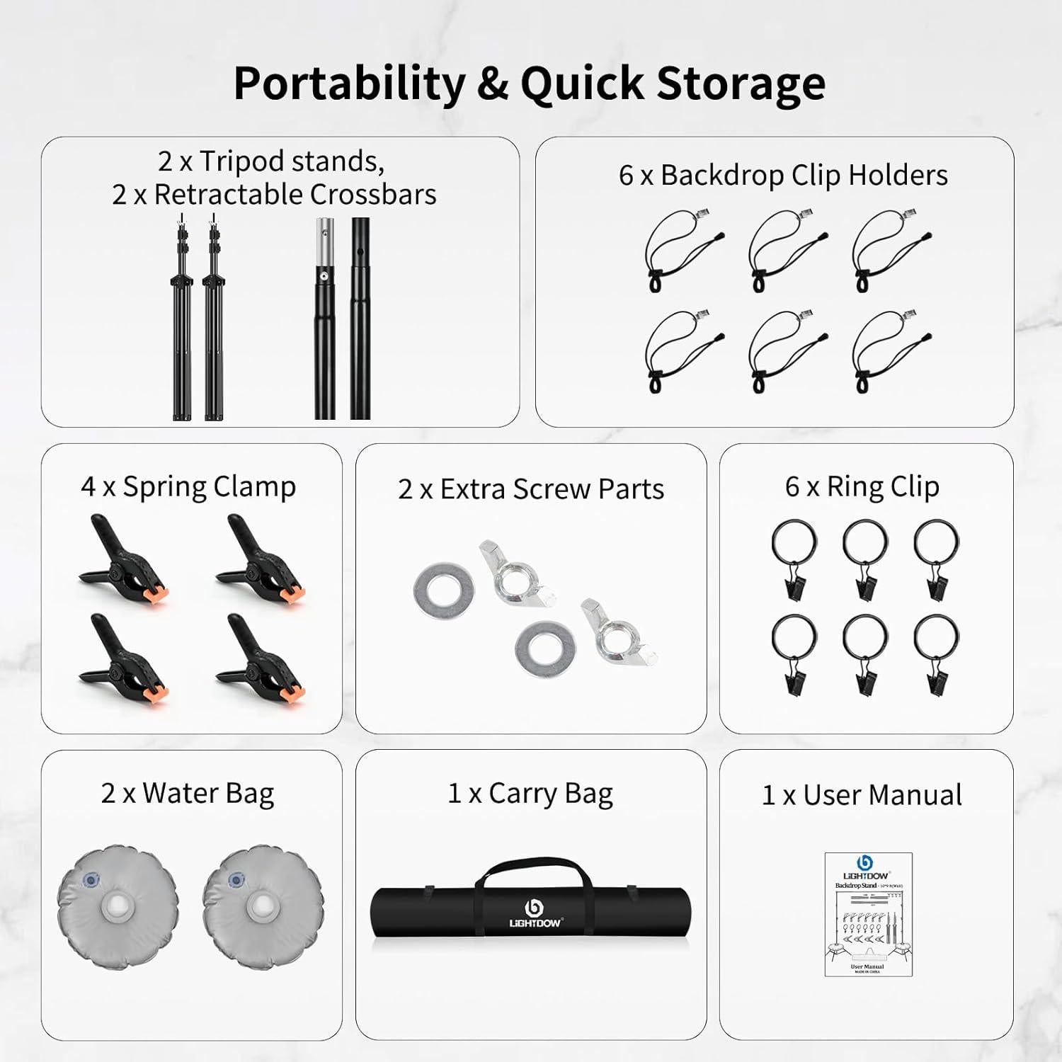 Soporte de Fondo Retráctil Lightdow 3x2.7m con Accesorios