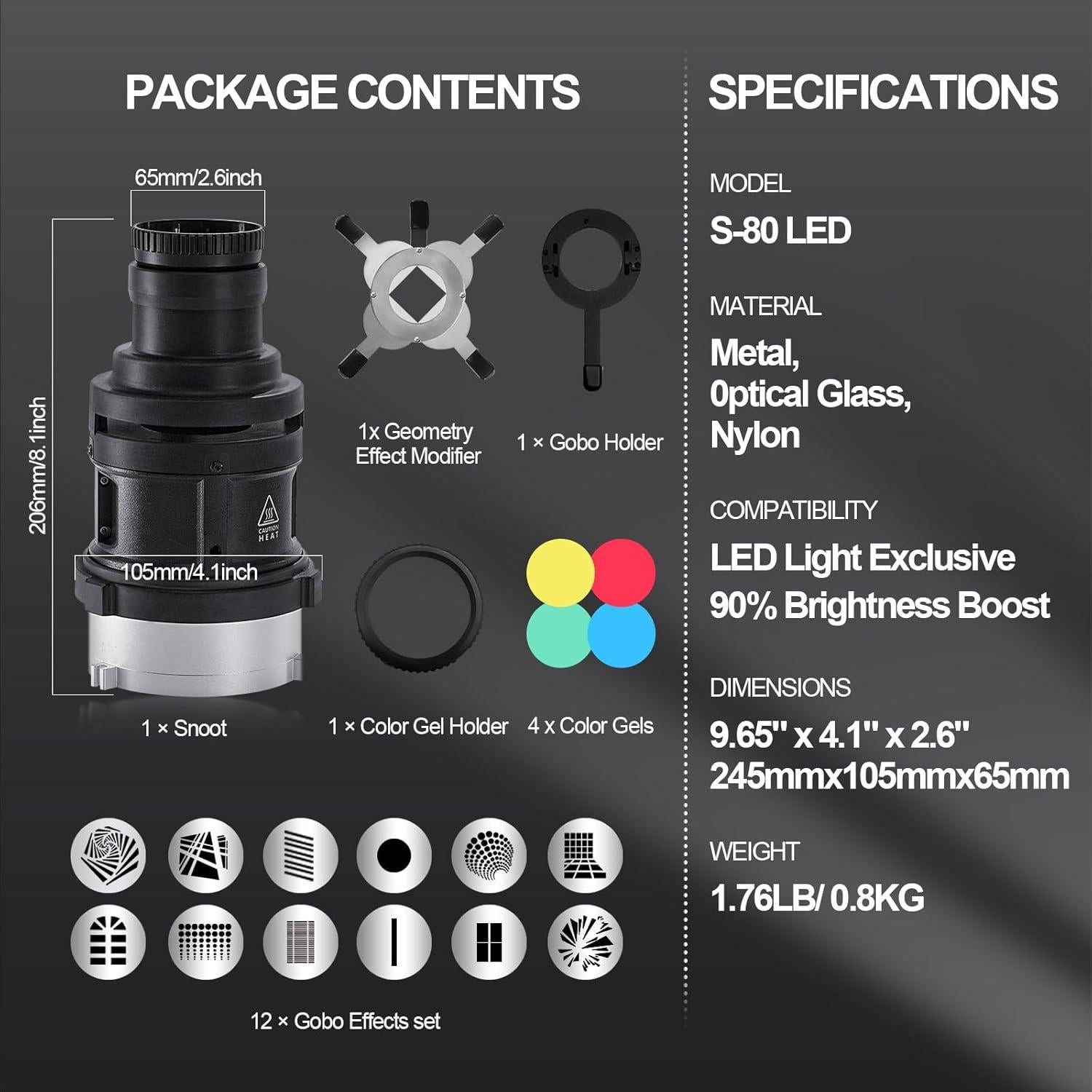 Snoot Óptico Wellmaking S-80LED Montura Bowens 1.28kg