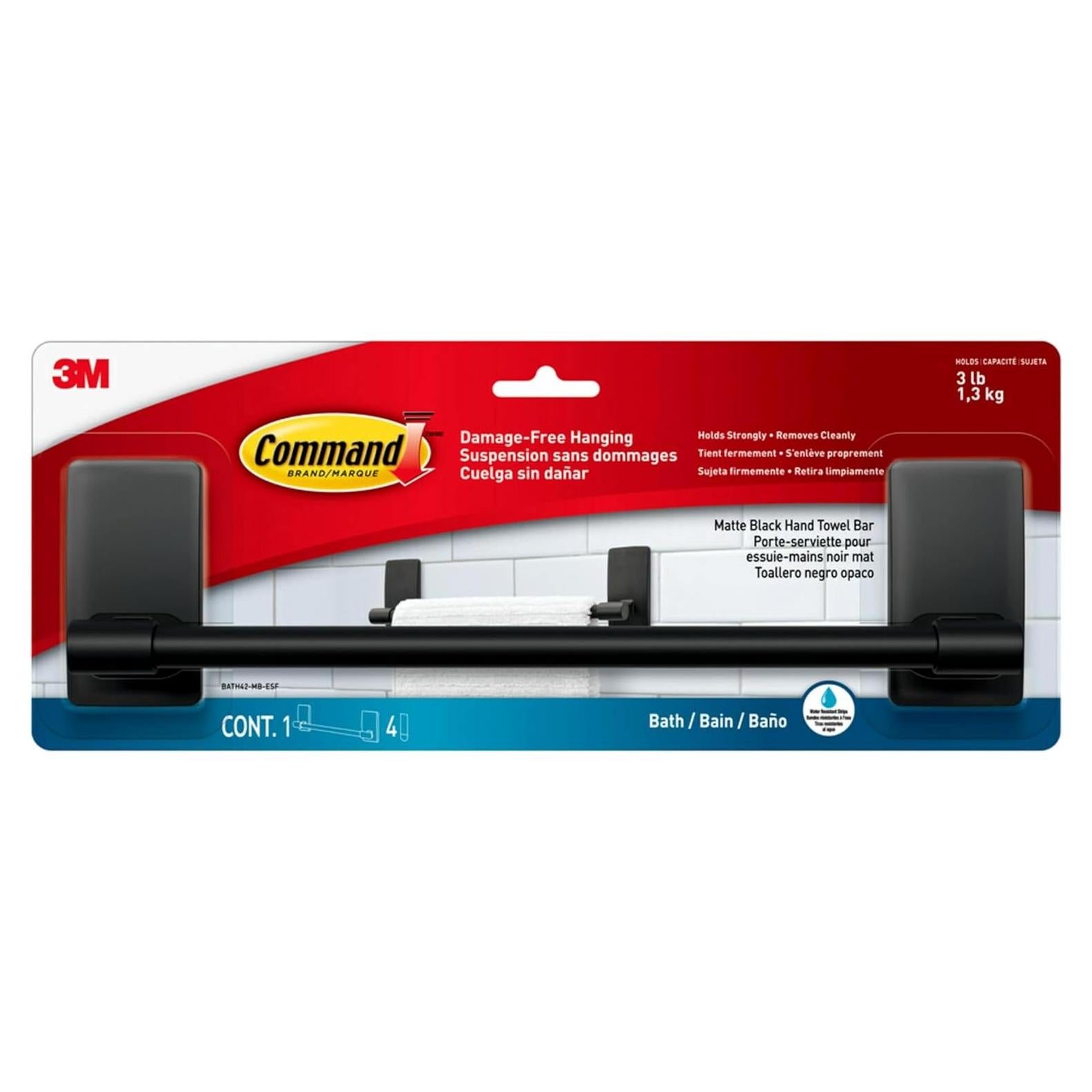 Barra de Toalla Command Negra Mate 22.86 cm Resistente Agua